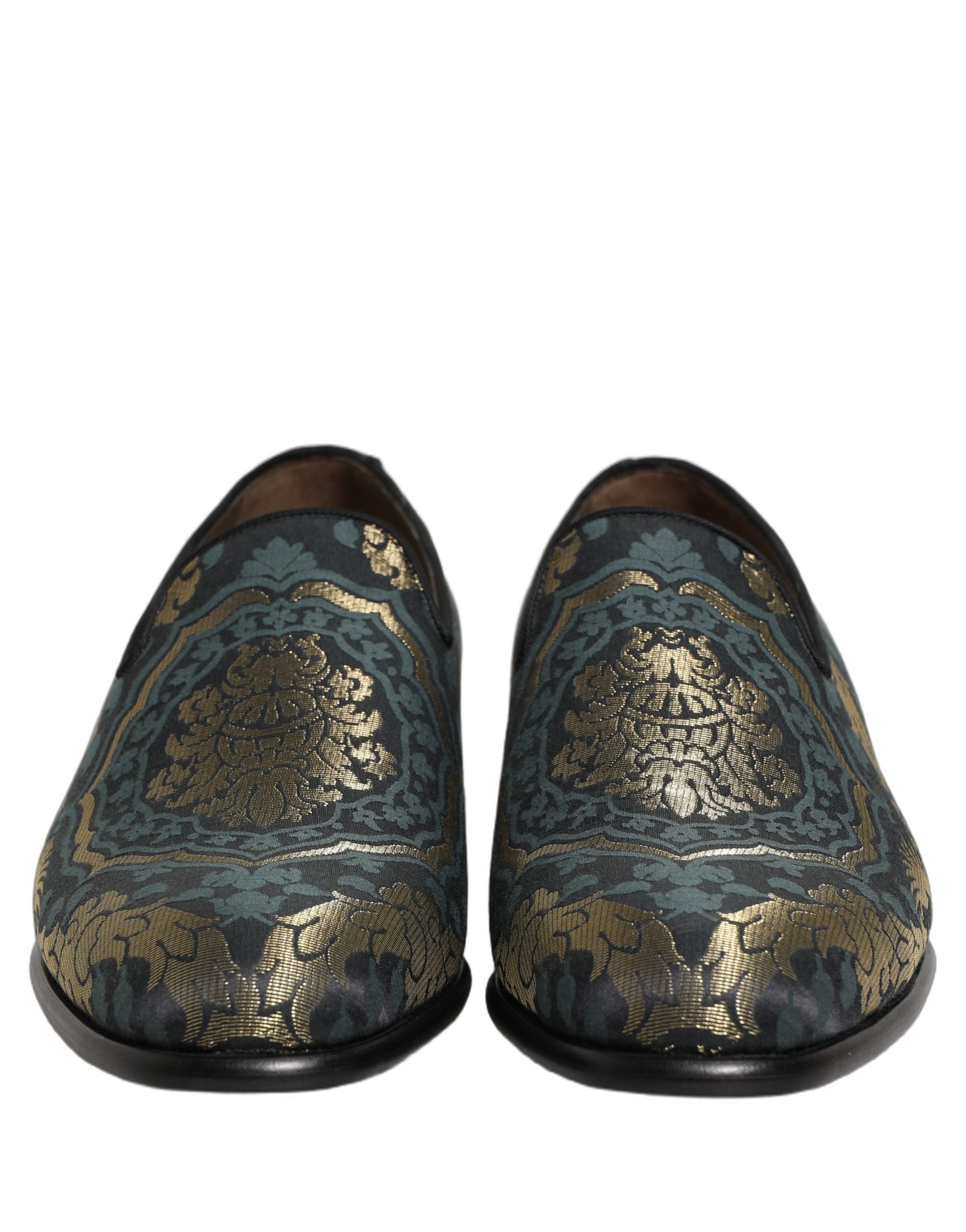Dolce & Gabbana Black Floral Brocade Slip On Loafers Men's Shoes