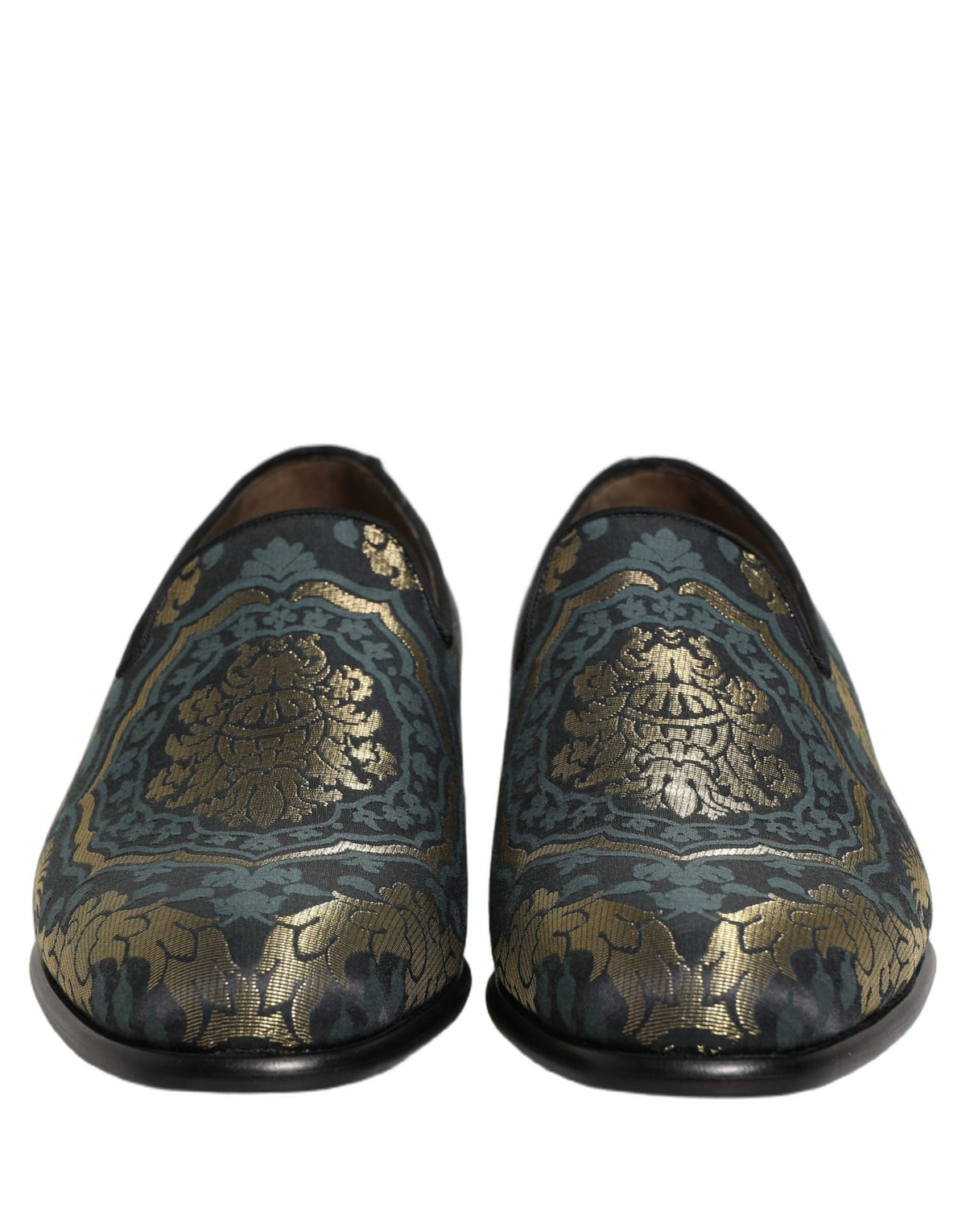Dolce & Gabbana Black Floral Brocade Slip On Loafers Men's Shoes