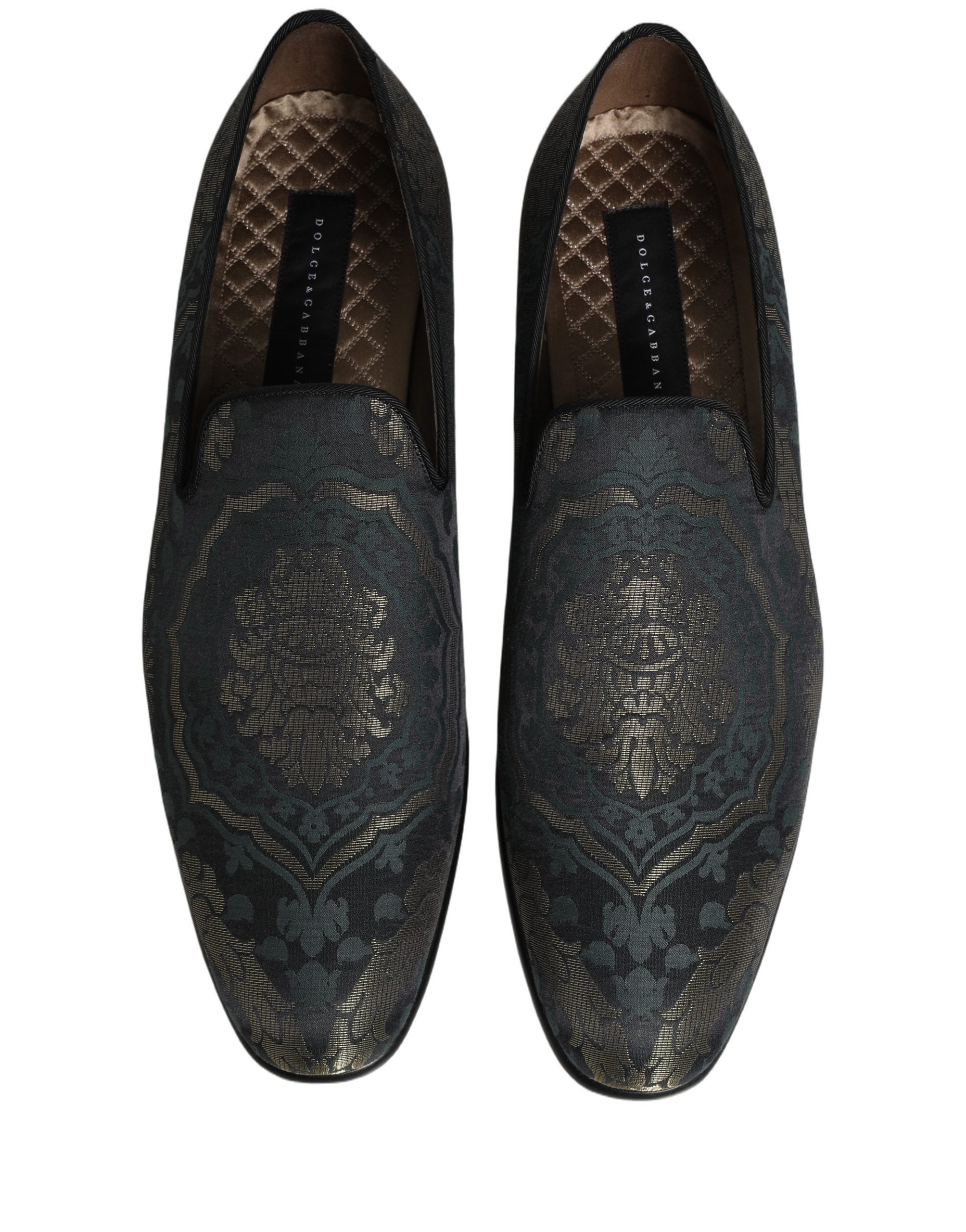 Dolce & Gabbana Black Floral Brocade Slip On Loafers Men's Shoes