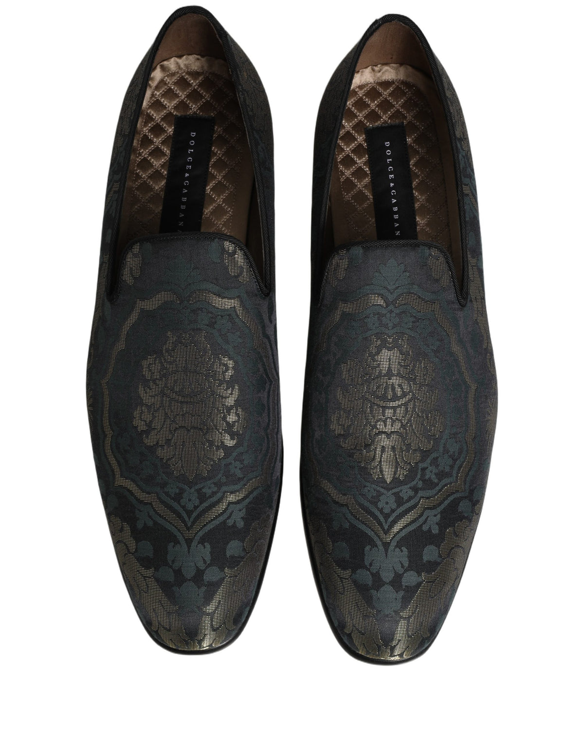 Dolce & Gabbana Black Floral Brocade Slip On Loafers Men's Shoes