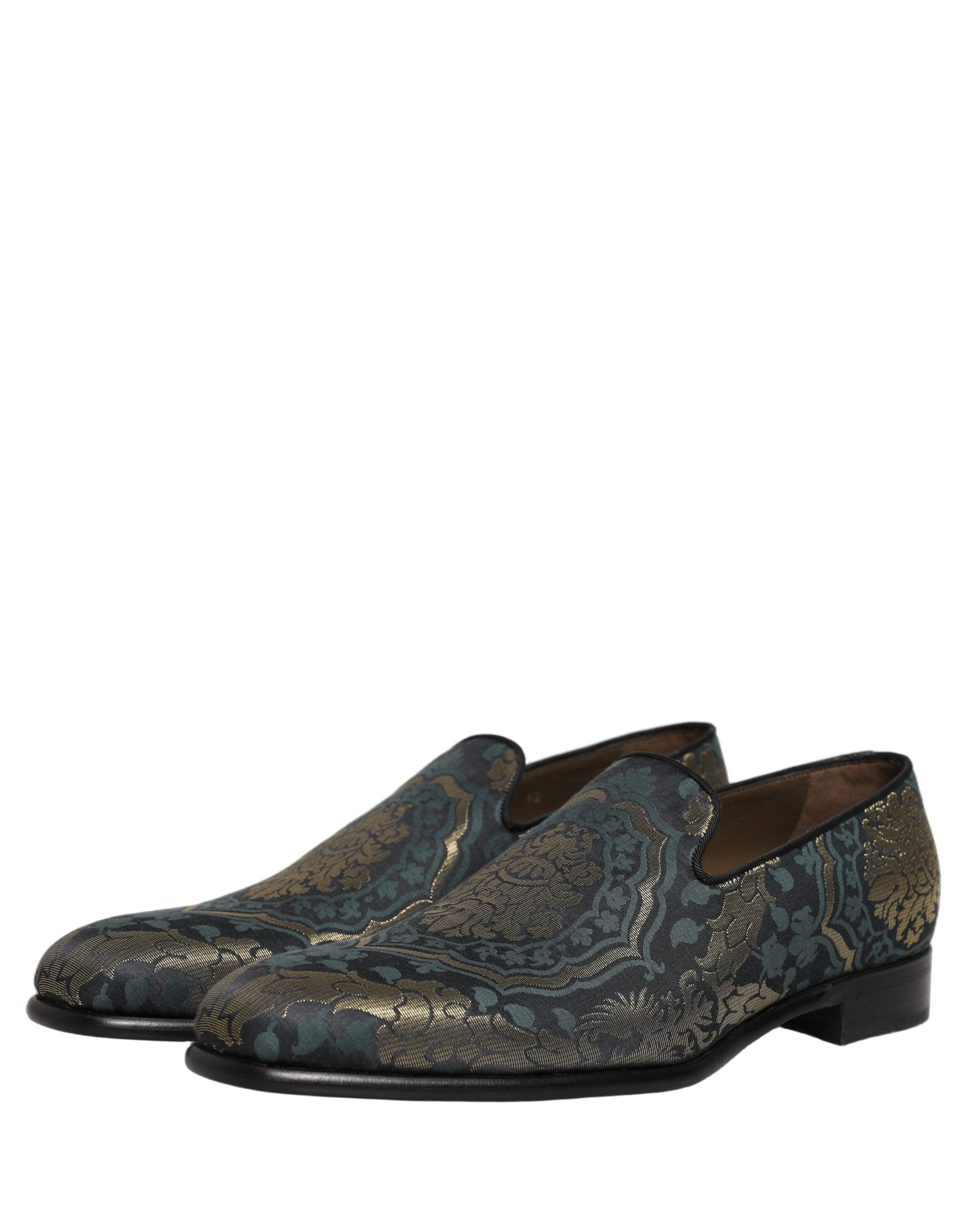 Dolce & Gabbana Black Floral Brocade Slip On Loafers Men's Shoes