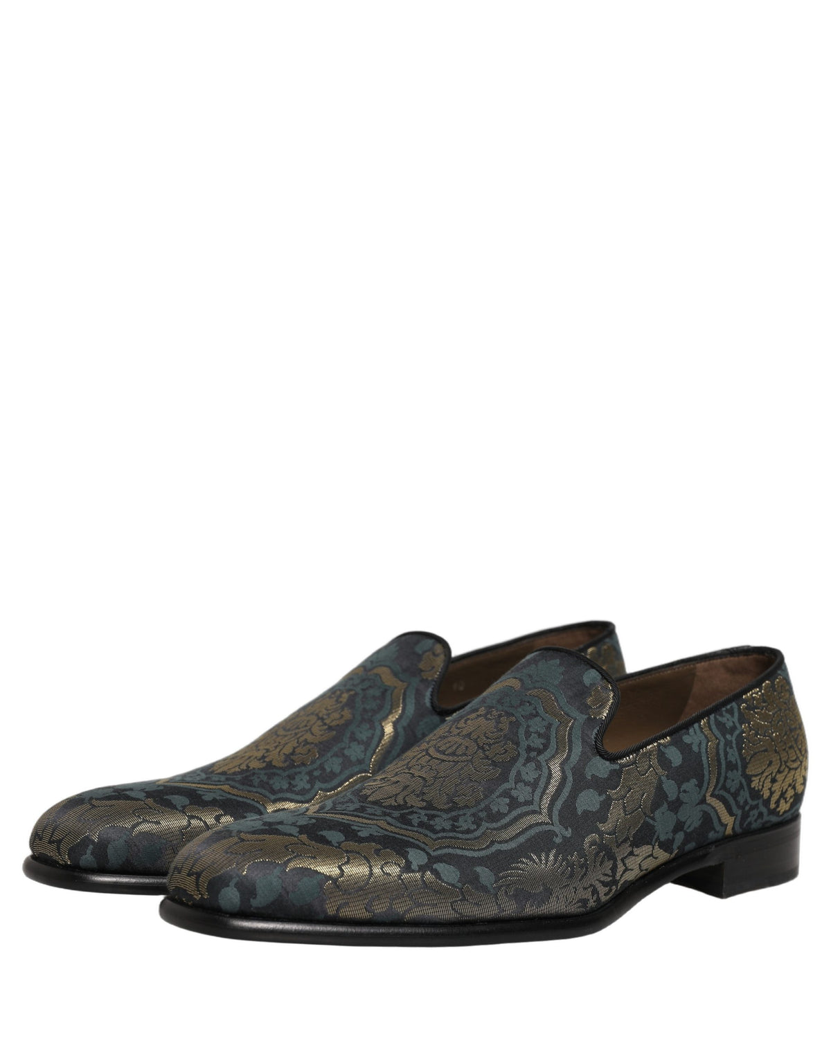 Dolce & Gabbana Black Floral Brocade Slip On Loafers Men's Shoes