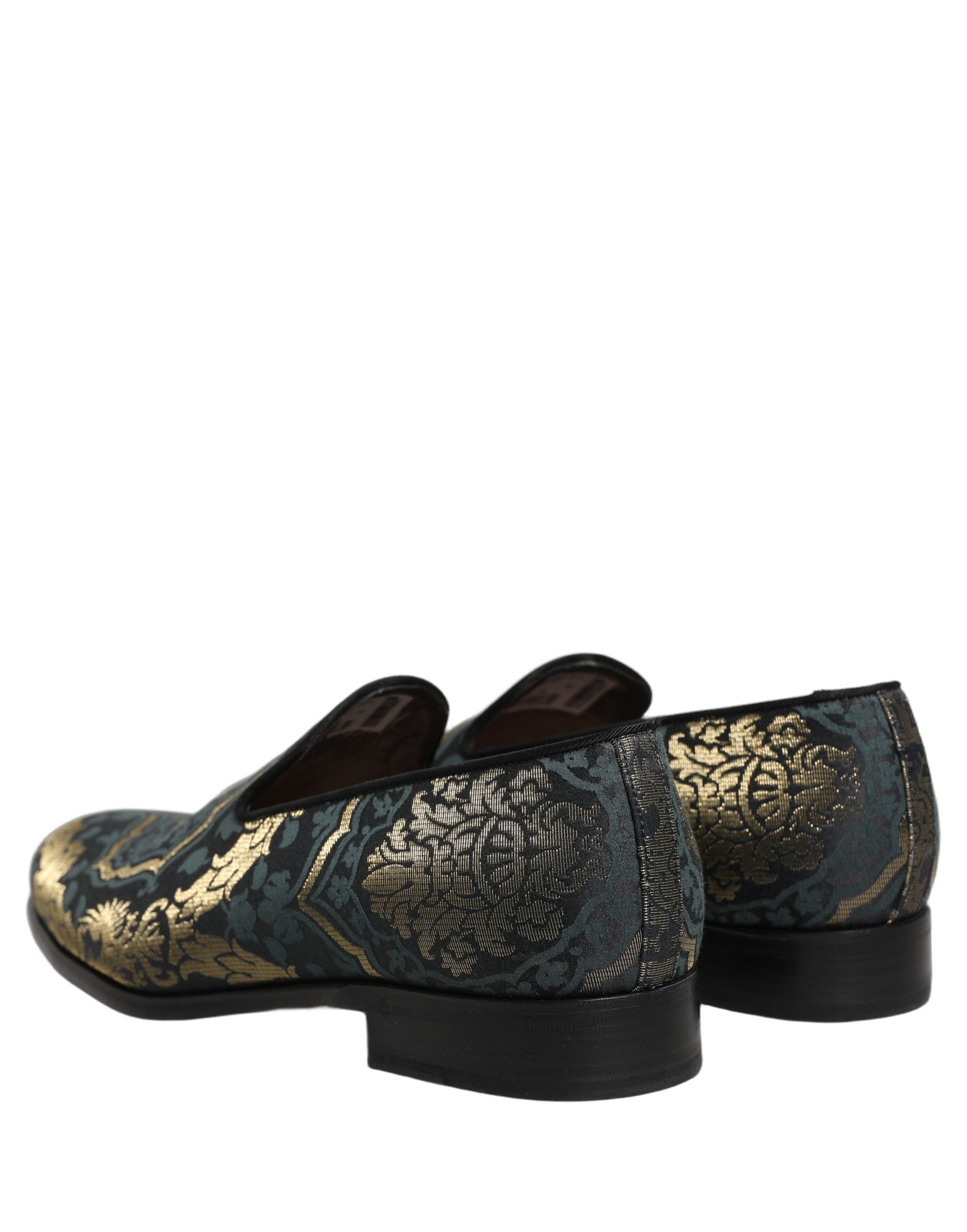 Dolce & Gabbana Black Floral Brocade Slip On Loafers Men's Shoes
