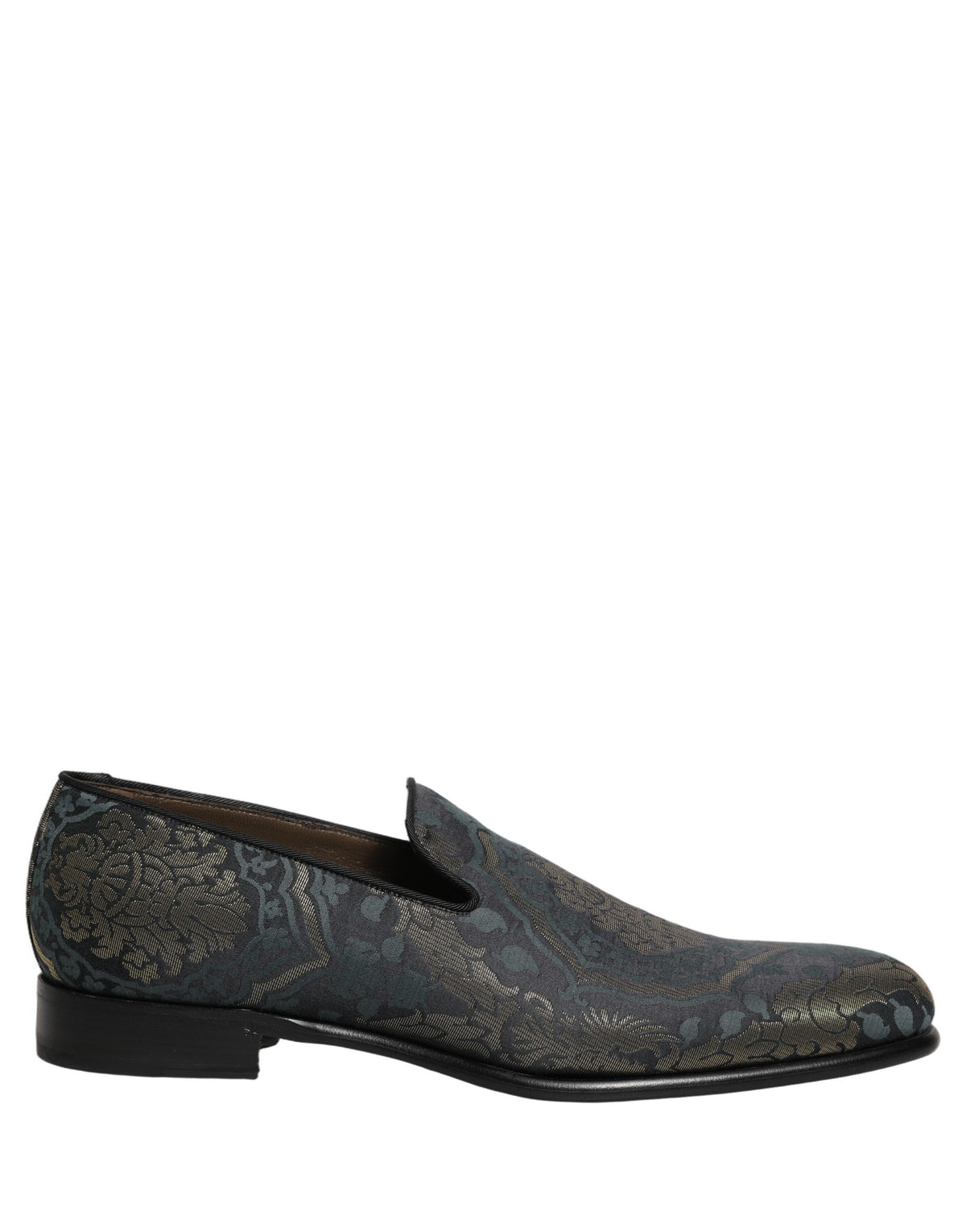 Dolce & Gabbana Black Floral Brocade Slip On Loafers Men's Shoes