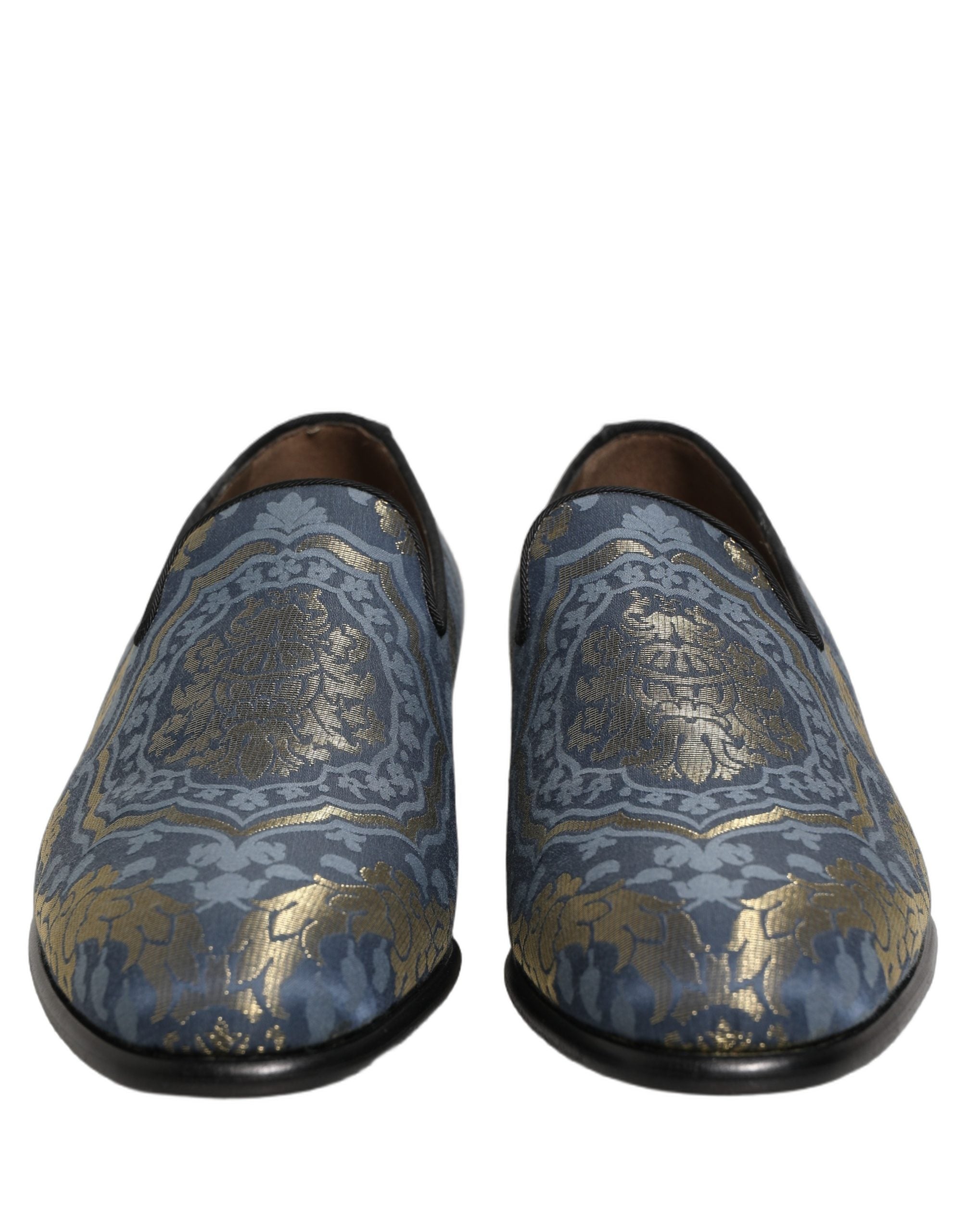 Dolce & Gabbana Blue Floral Brocade Slip On Loafers Men's Shoes