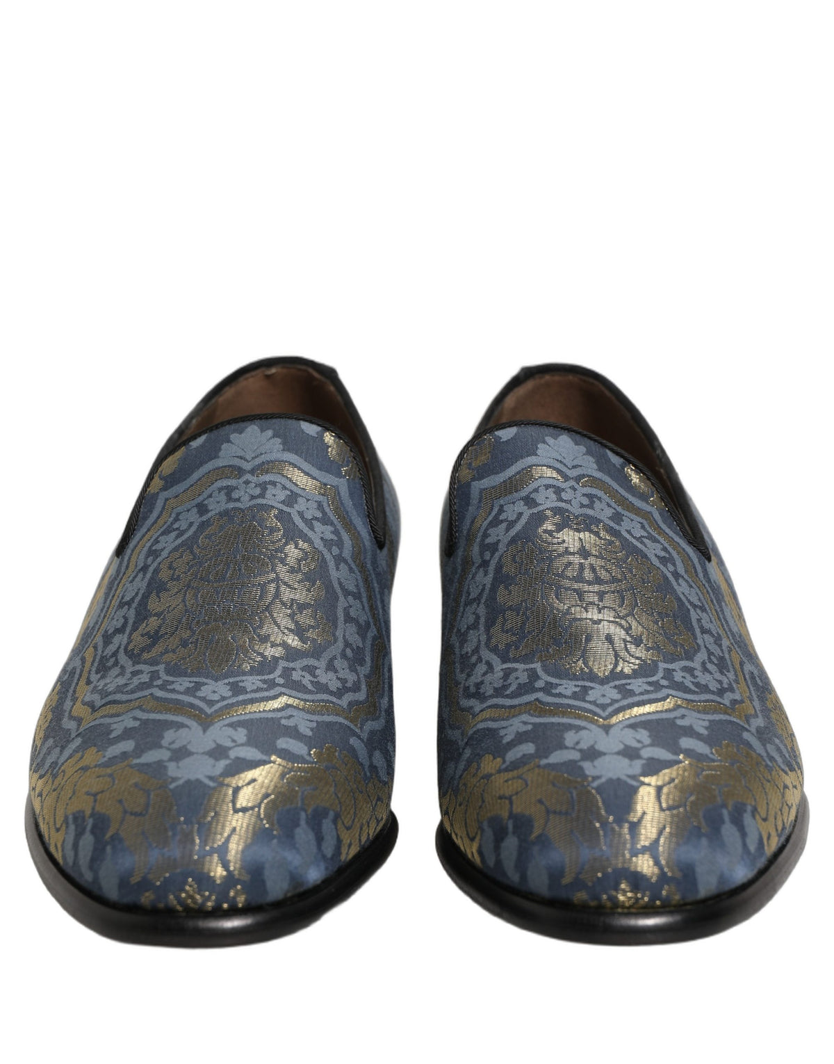 Dolce & Gabbana Blue Floral Brocade Slip On Loafers Men's Shoes