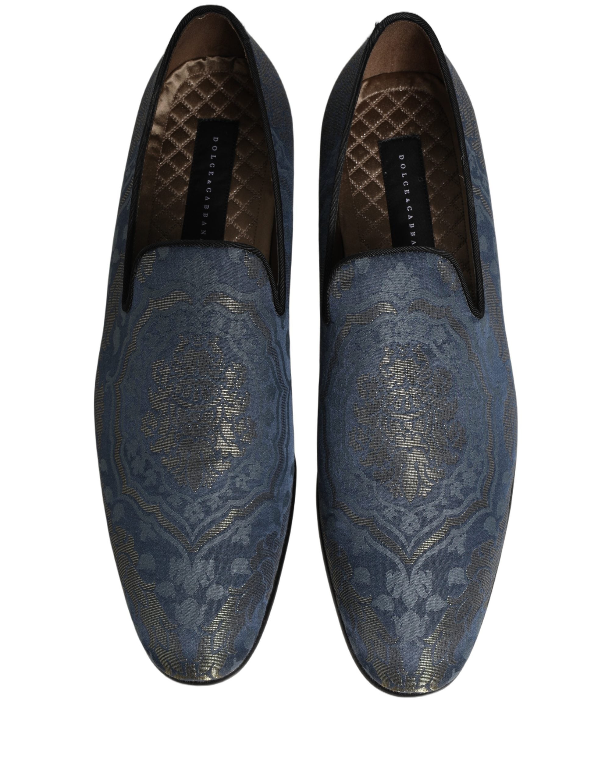 Dolce & Gabbana Blue Floral Brocade Slip On Loafers Men's Shoes