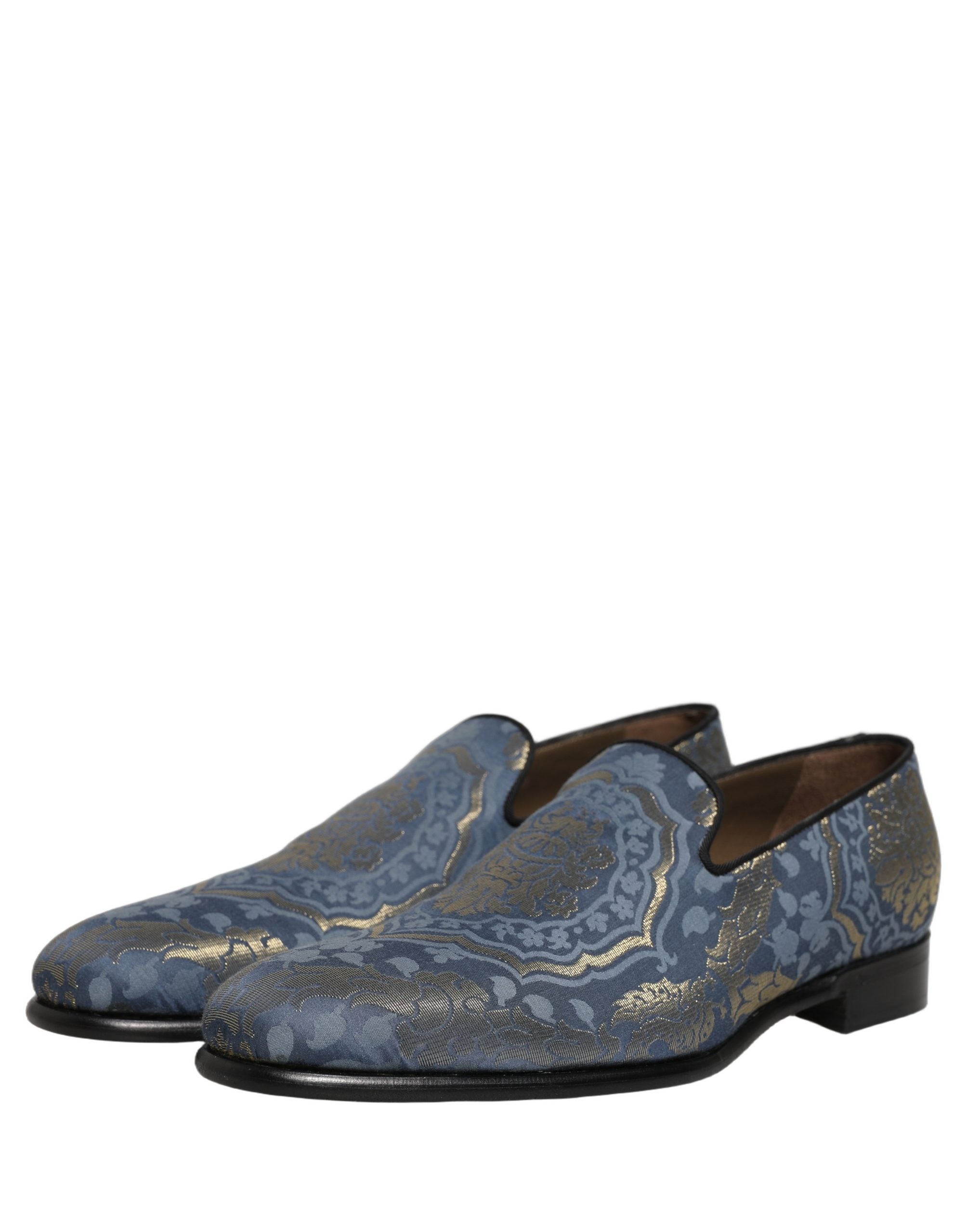 Dolce & Gabbana Blue Floral Brocade Slip On Loafers Men's Shoes