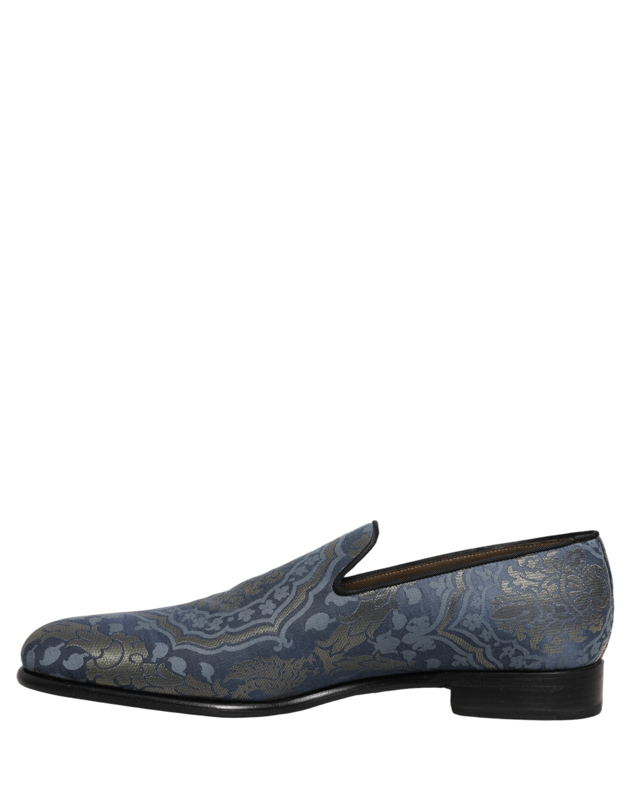 Dolce & Gabbana Blue Floral Brocade Slip On Loafers Men's Shoes