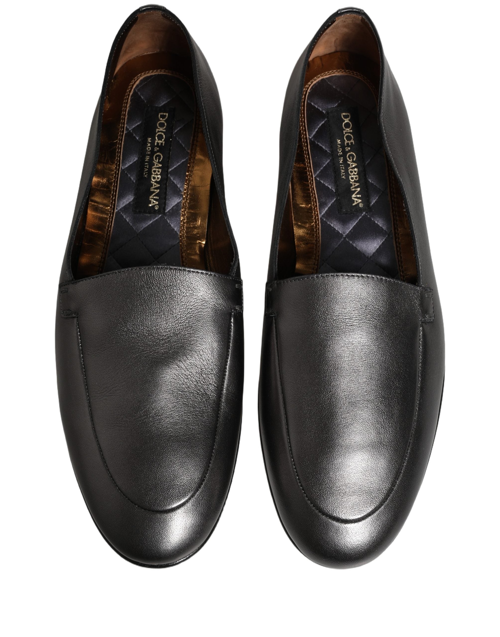 Dolce & Gabbana Silver Leather DG Logo Slip On Loafers Men's Shoes
