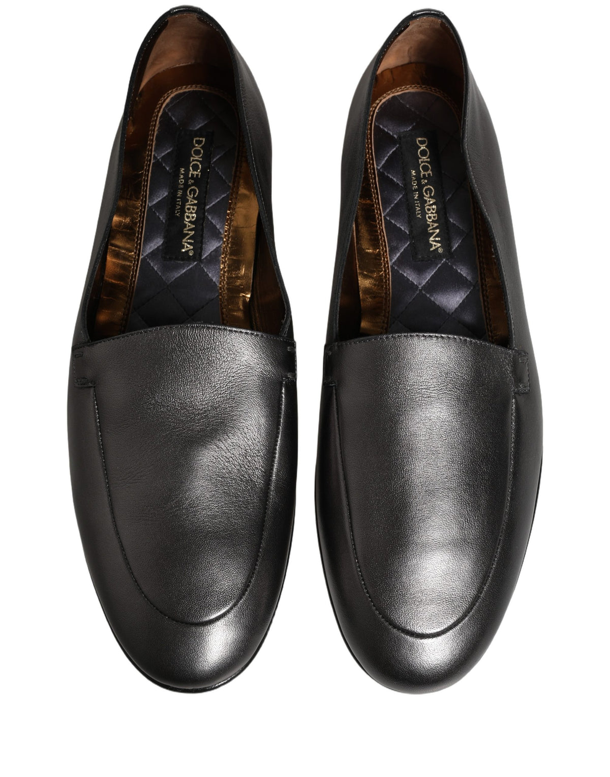 Dolce & Gabbana Silver Leather DG Logo Slip On Loafers Men's Shoes