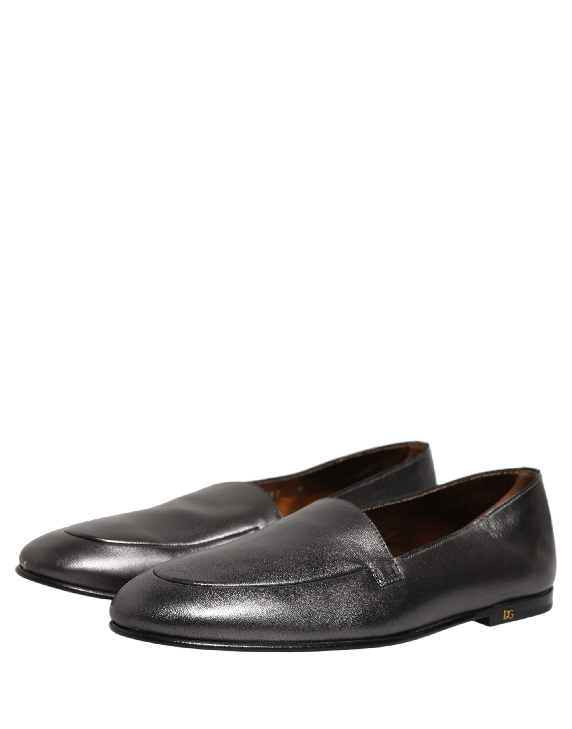 Dolce & Gabbana Silver Leather DG Logo Slip On Loafers Men's Shoes