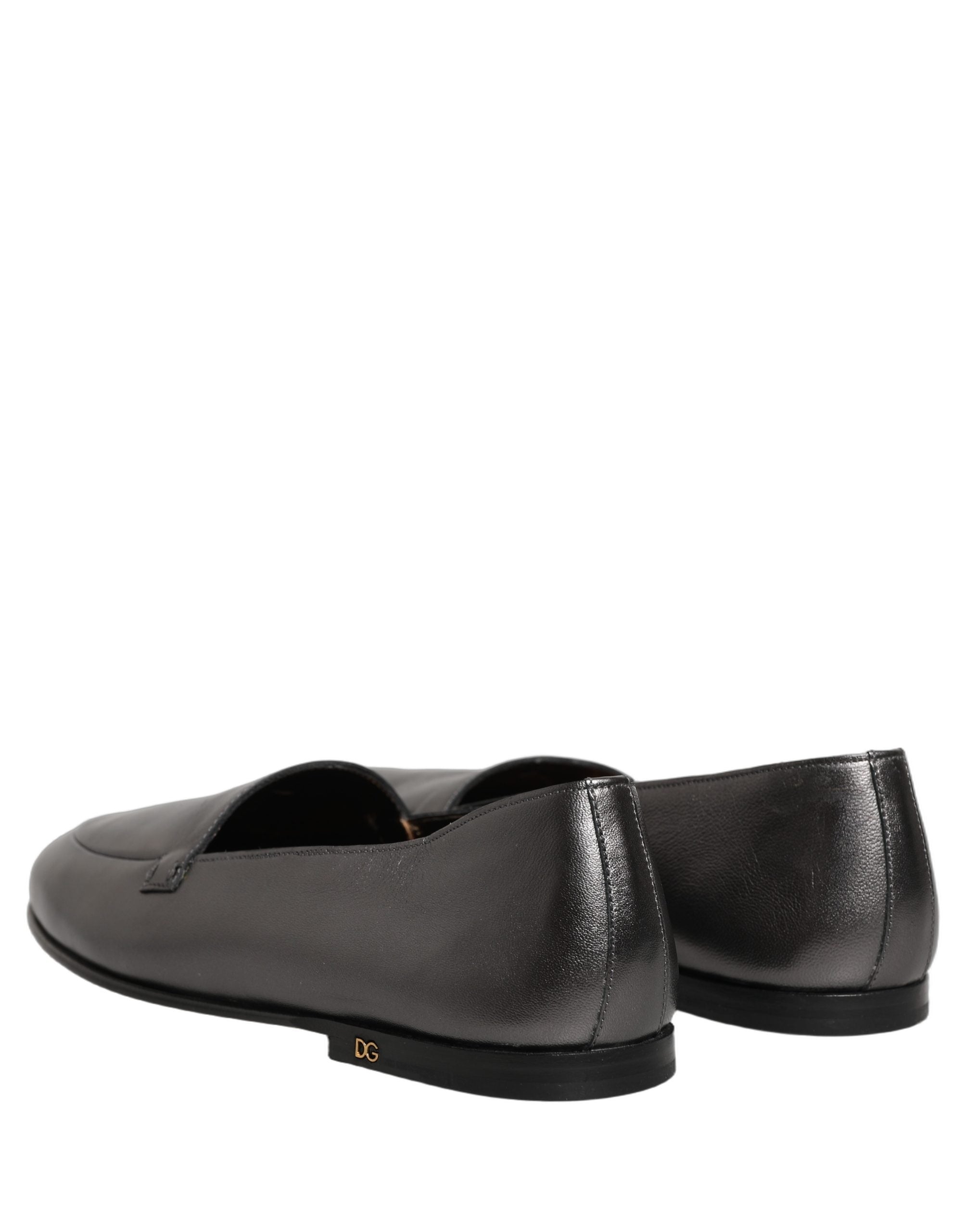 Dolce & Gabbana Silver Leather DG Logo Slip On Loafers Men's Shoes