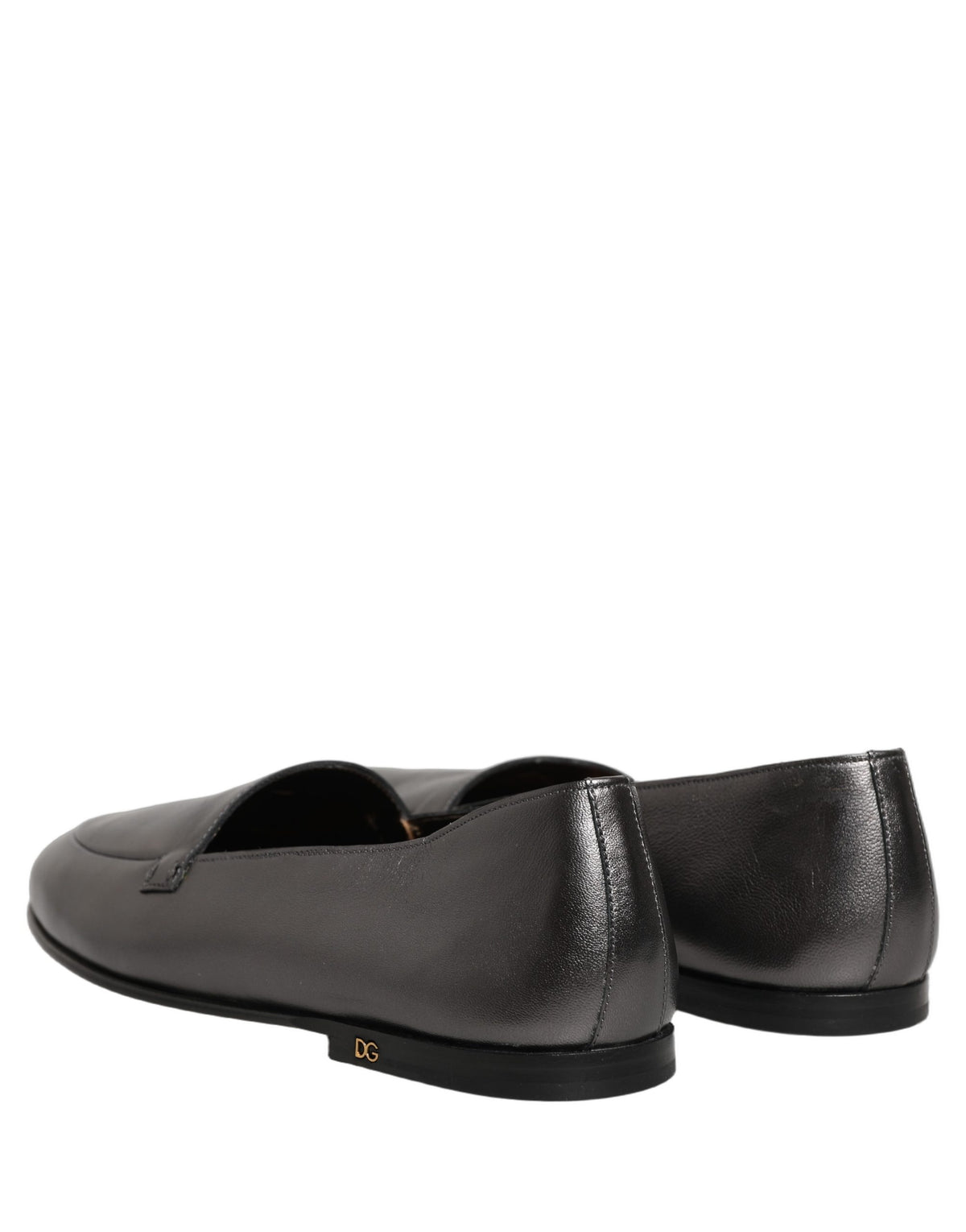 Dolce & Gabbana Silver Leather DG Logo Slip On Loafers Men's Shoes