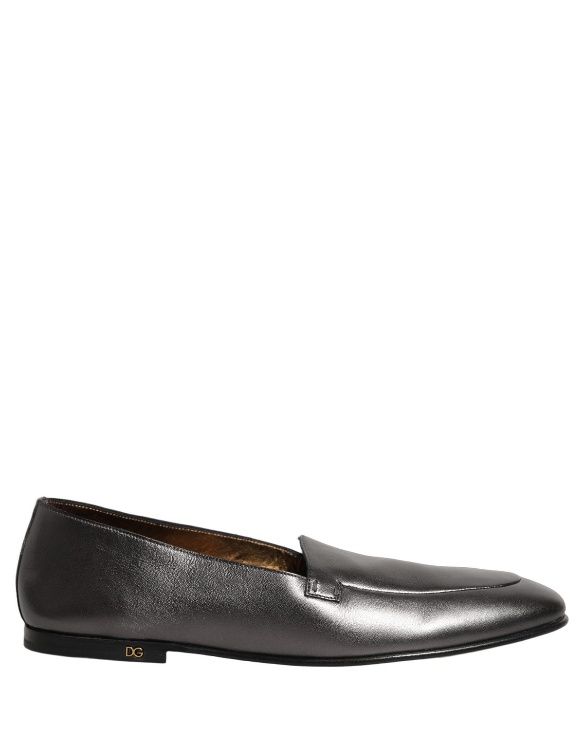 Dolce & Gabbana Silver Leather DG Logo Slip On Loafers Men's Shoes