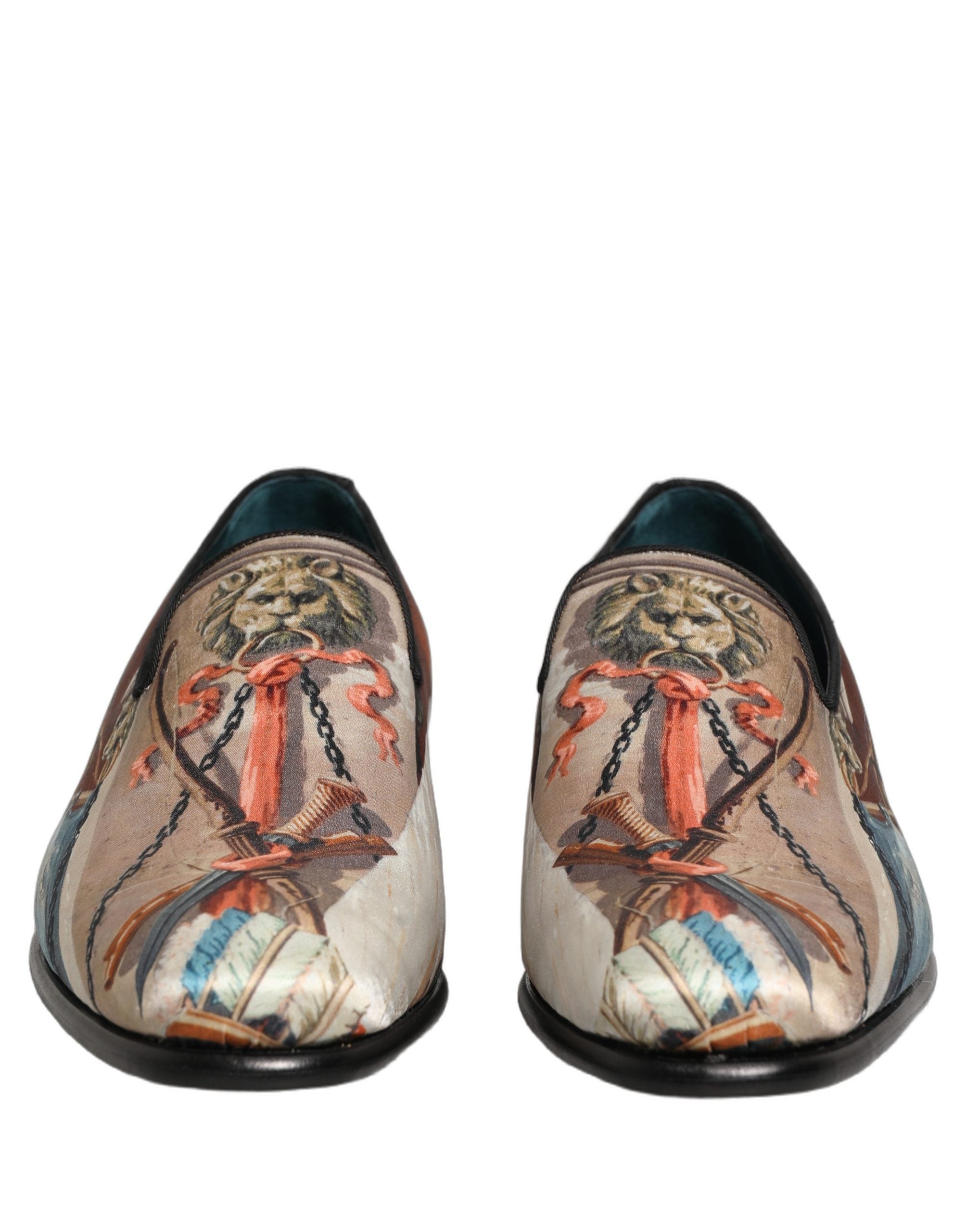 Dolce & Gabbana Multicolor Lion Print Slip On Loafers Men's Shoes