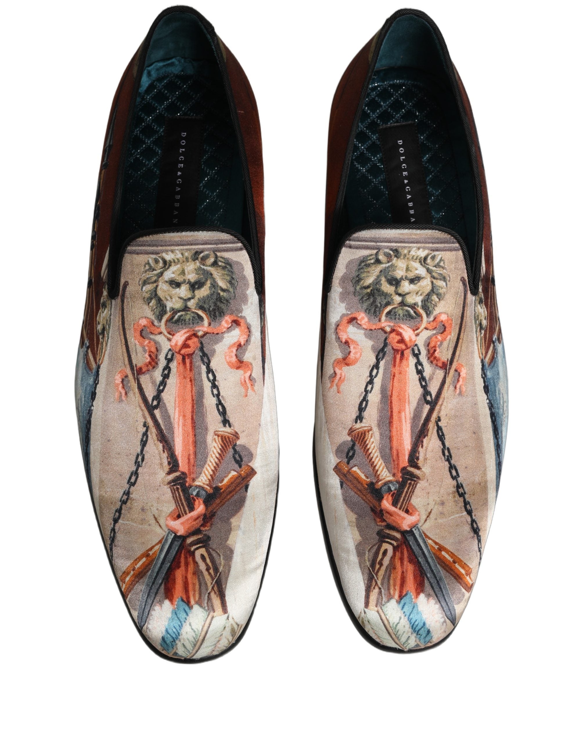 Dolce & Gabbana Multicolor Lion Print Slip On Loafers Men's Shoes