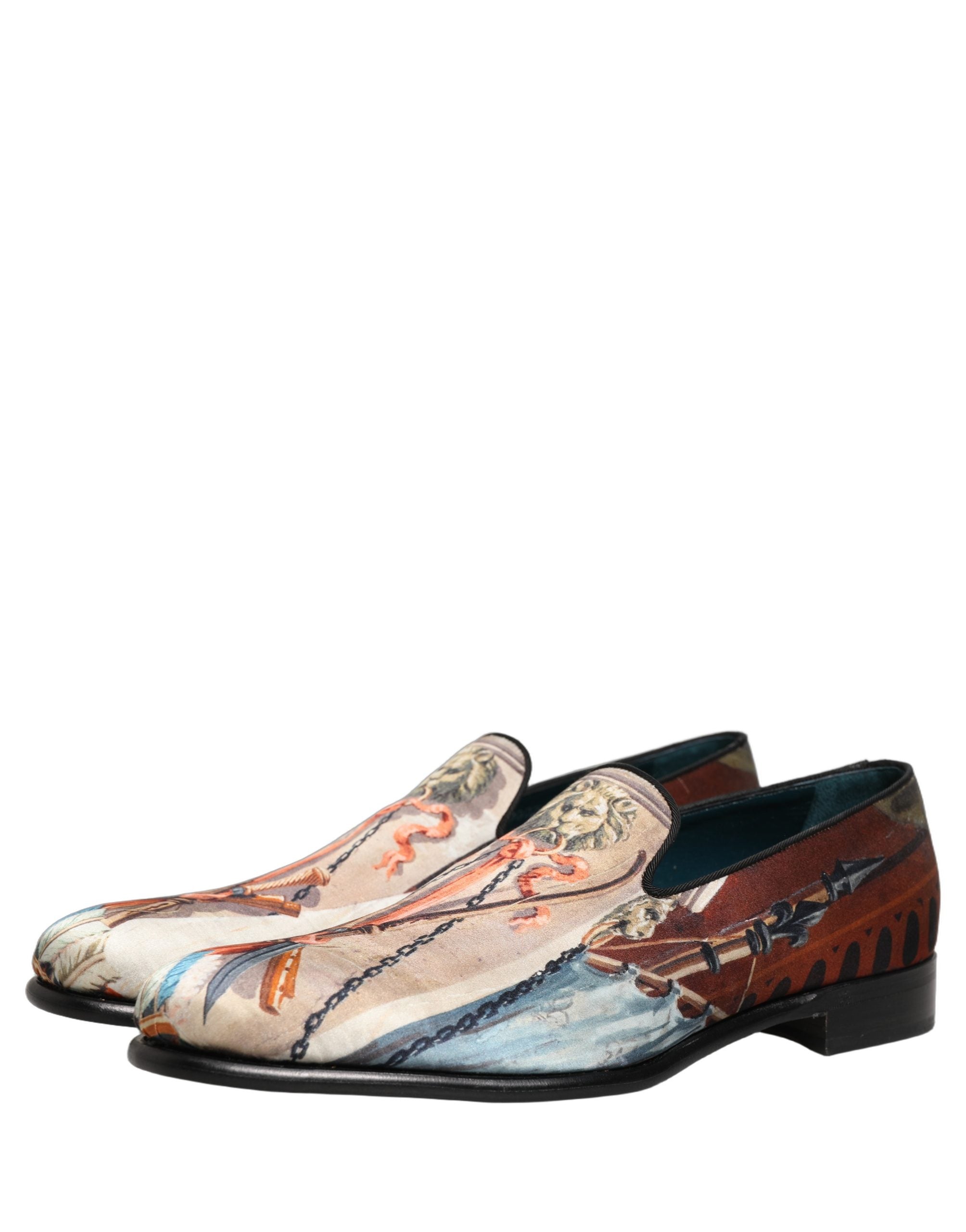 Dolce & Gabbana Multicolor Lion Print Slip On Loafers Men's Shoes