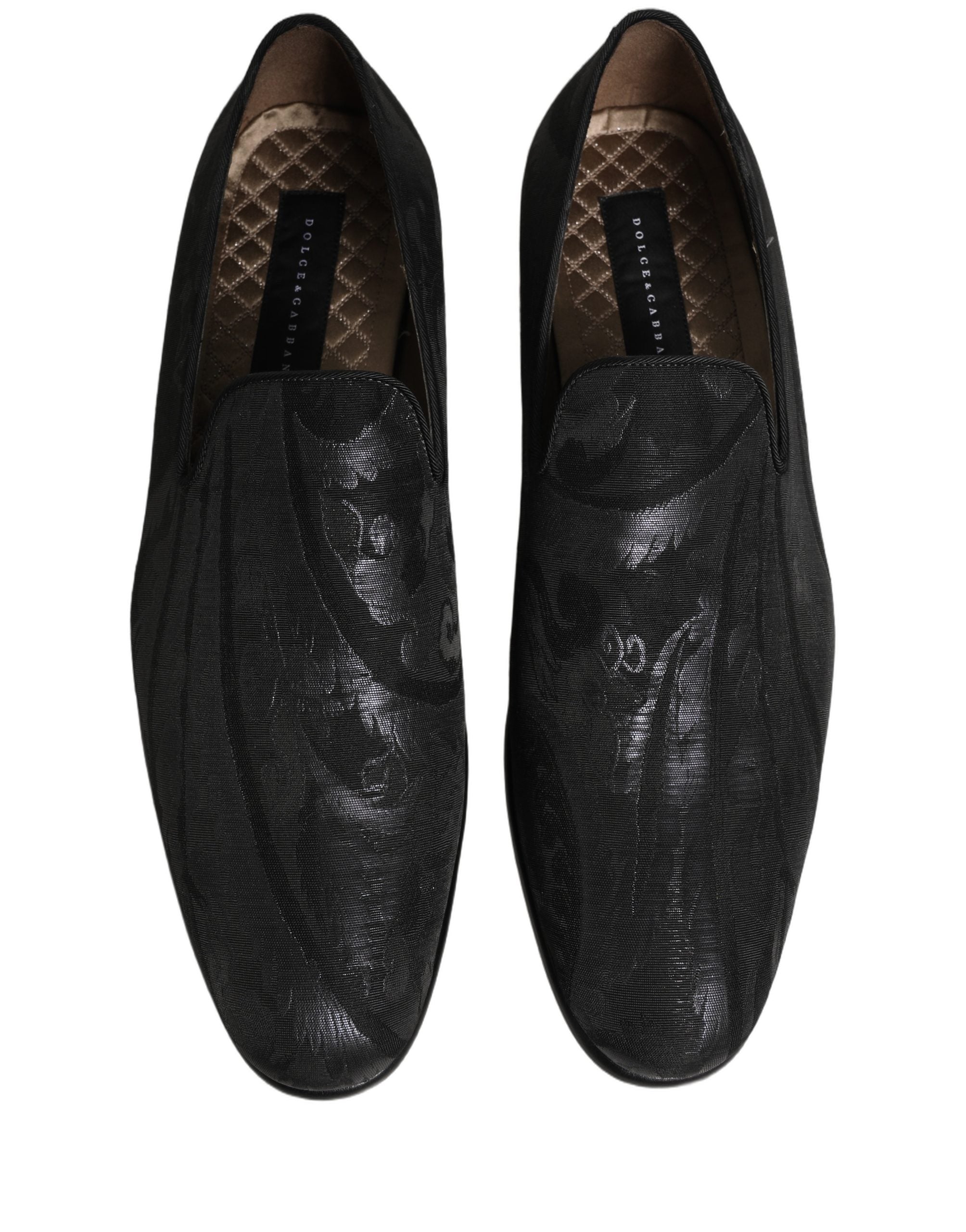 Dolce & Gabbana Black Brocade Men Slip On Dress Loafers Men's Shoes