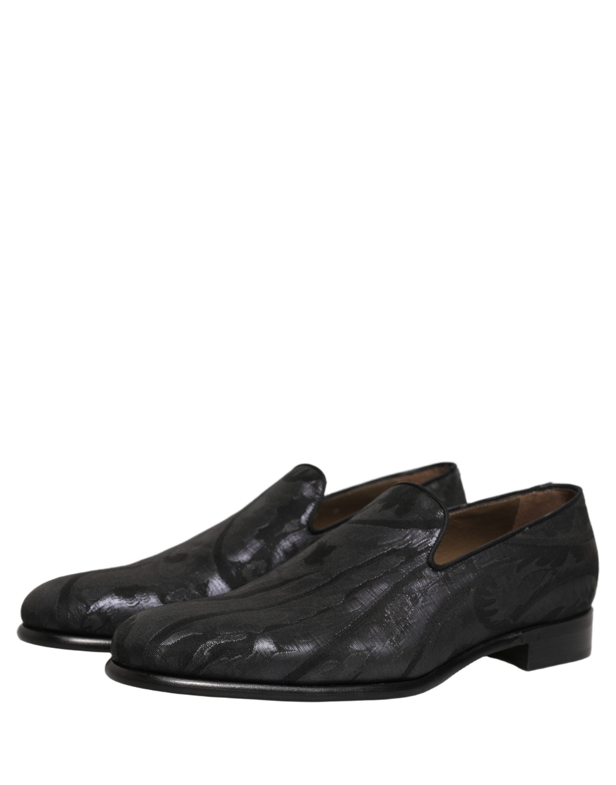 Dolce & Gabbana Black Brocade Men Slip On Dress Loafers Men's Shoes