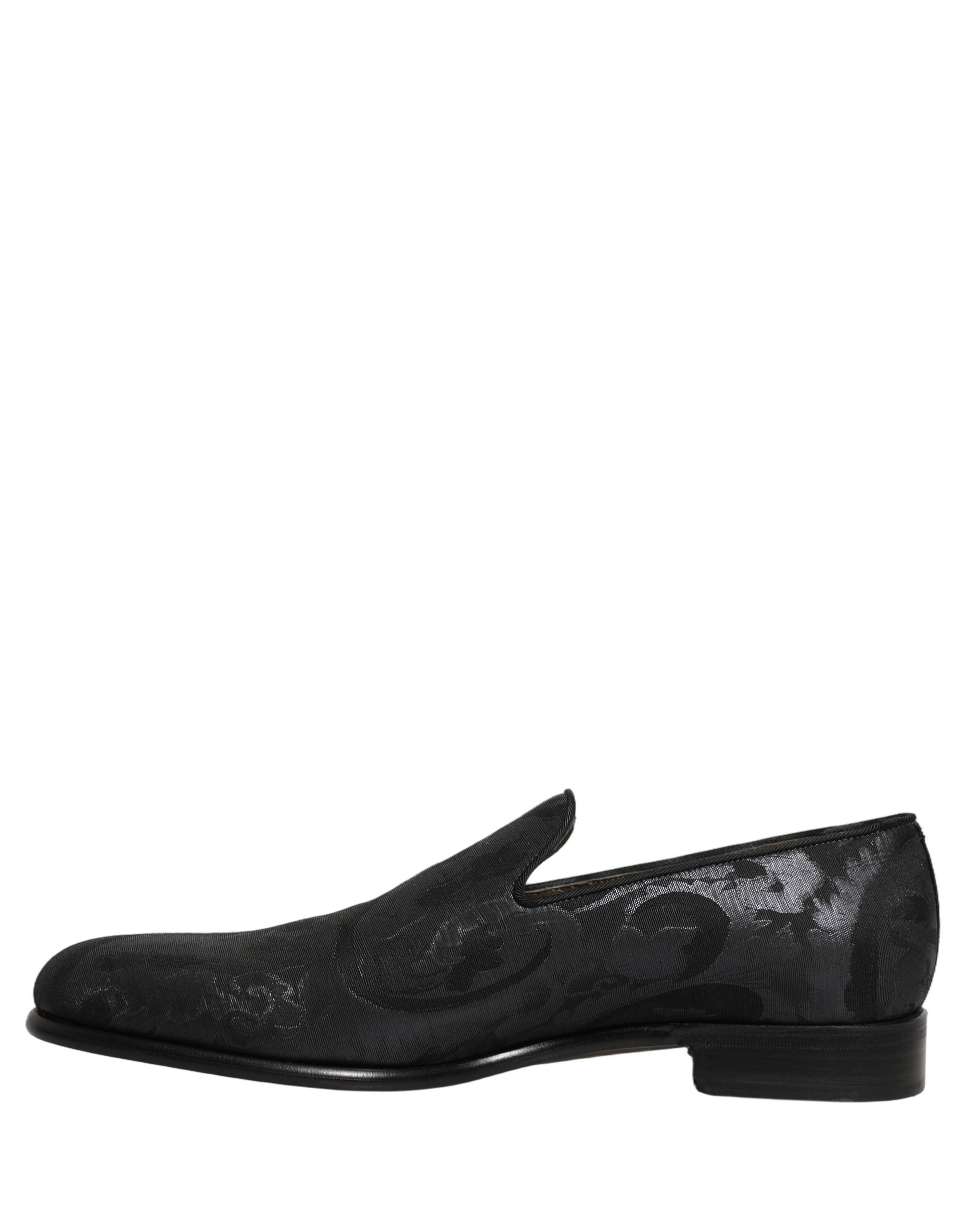 Dolce & Gabbana Black Brocade Men Slip On Dress Loafers Men's Shoes