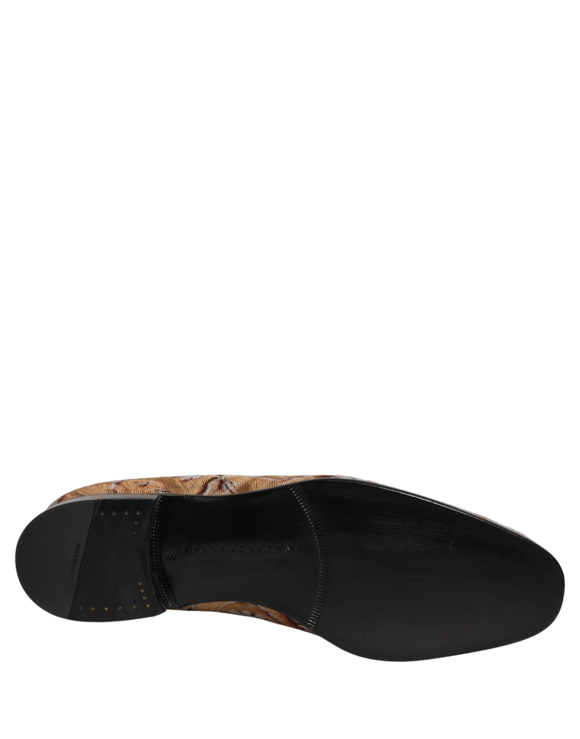 Dolce & Gabbana Beige Brocade Men Slip On Dress Loafers Men's Shoes