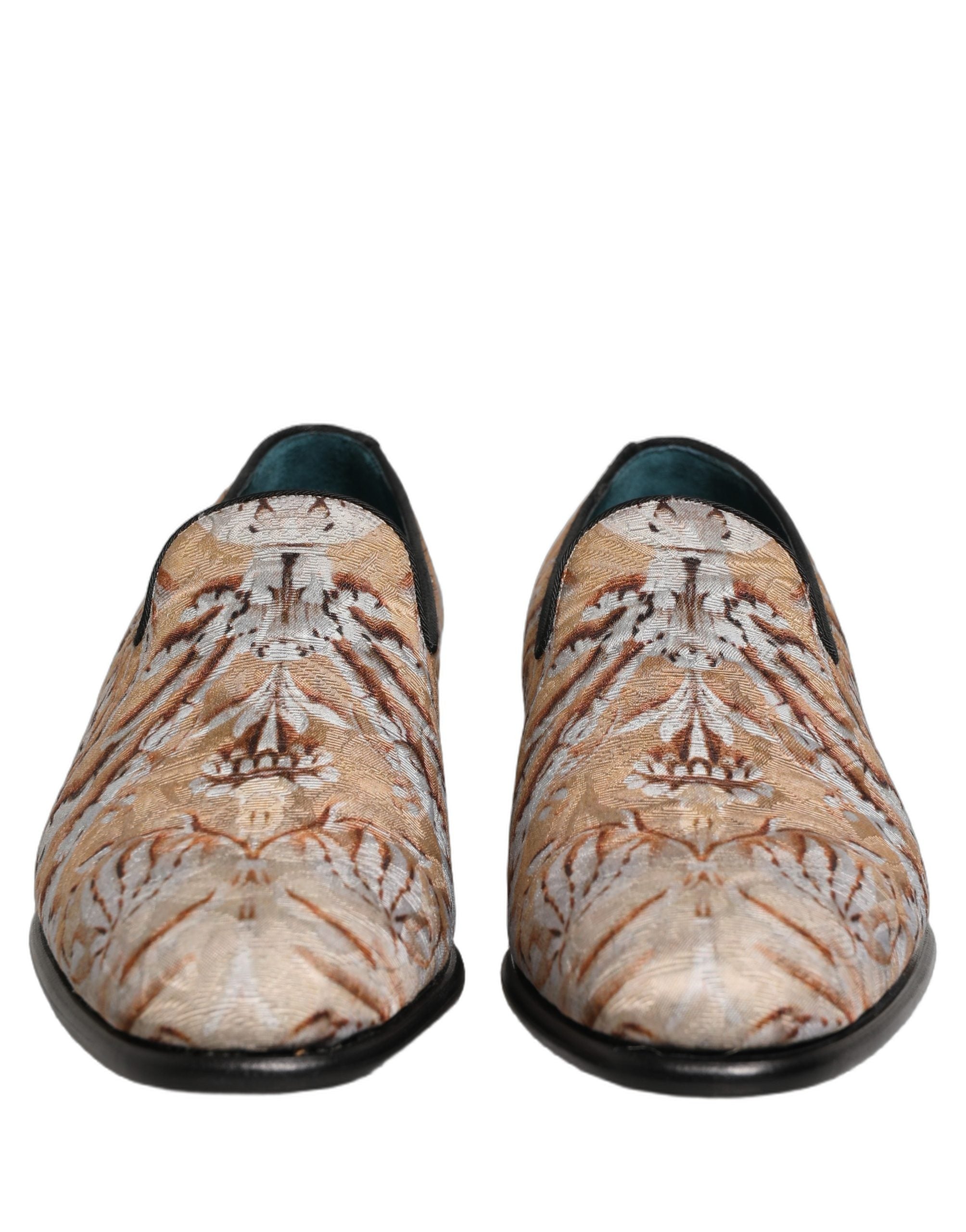 Dolce & Gabbana Beige Brocade Men Slip On Dress Loafers Men's Shoes