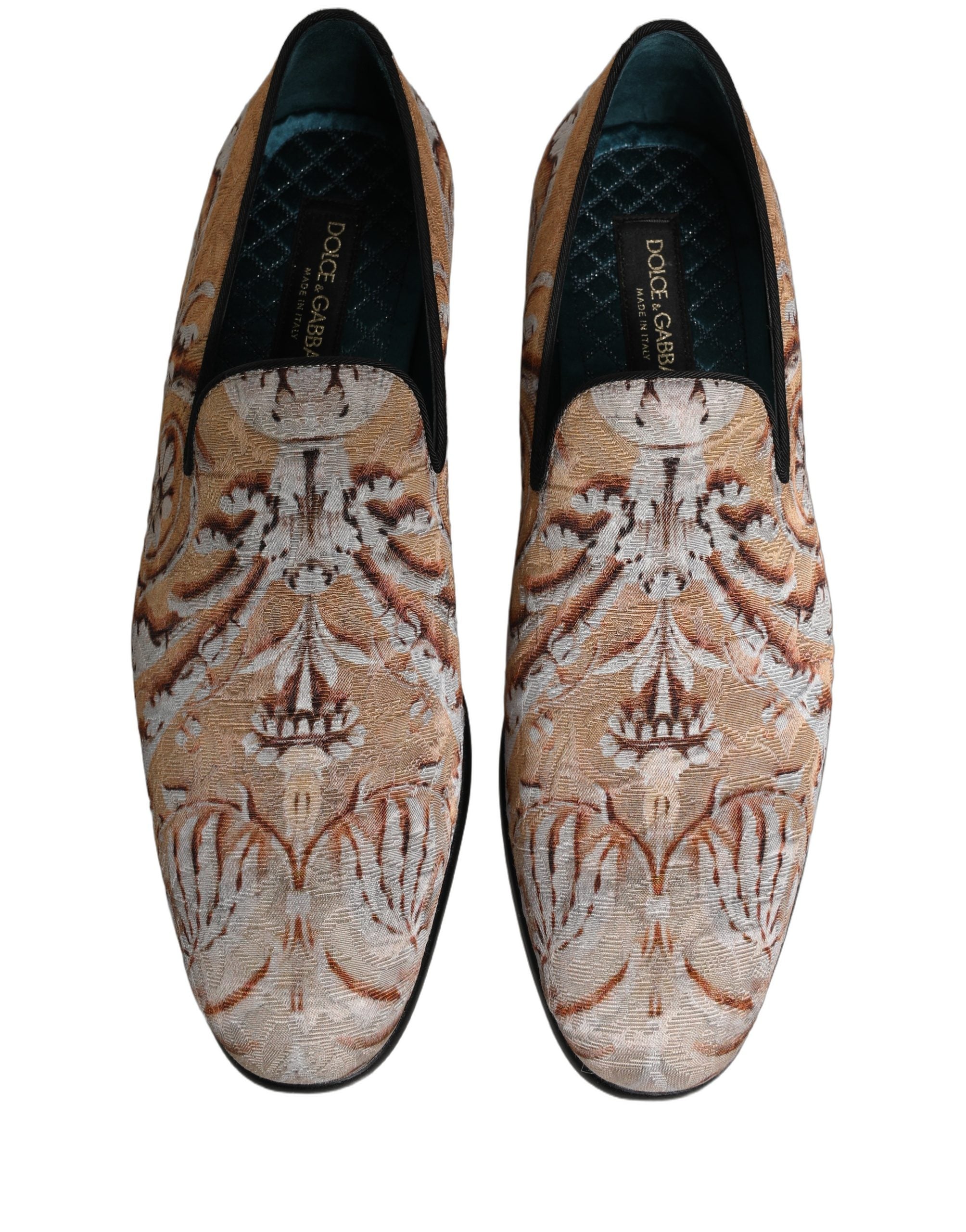 Dolce & Gabbana Beige Brocade Men Slip On Dress Loafers Men's Shoes