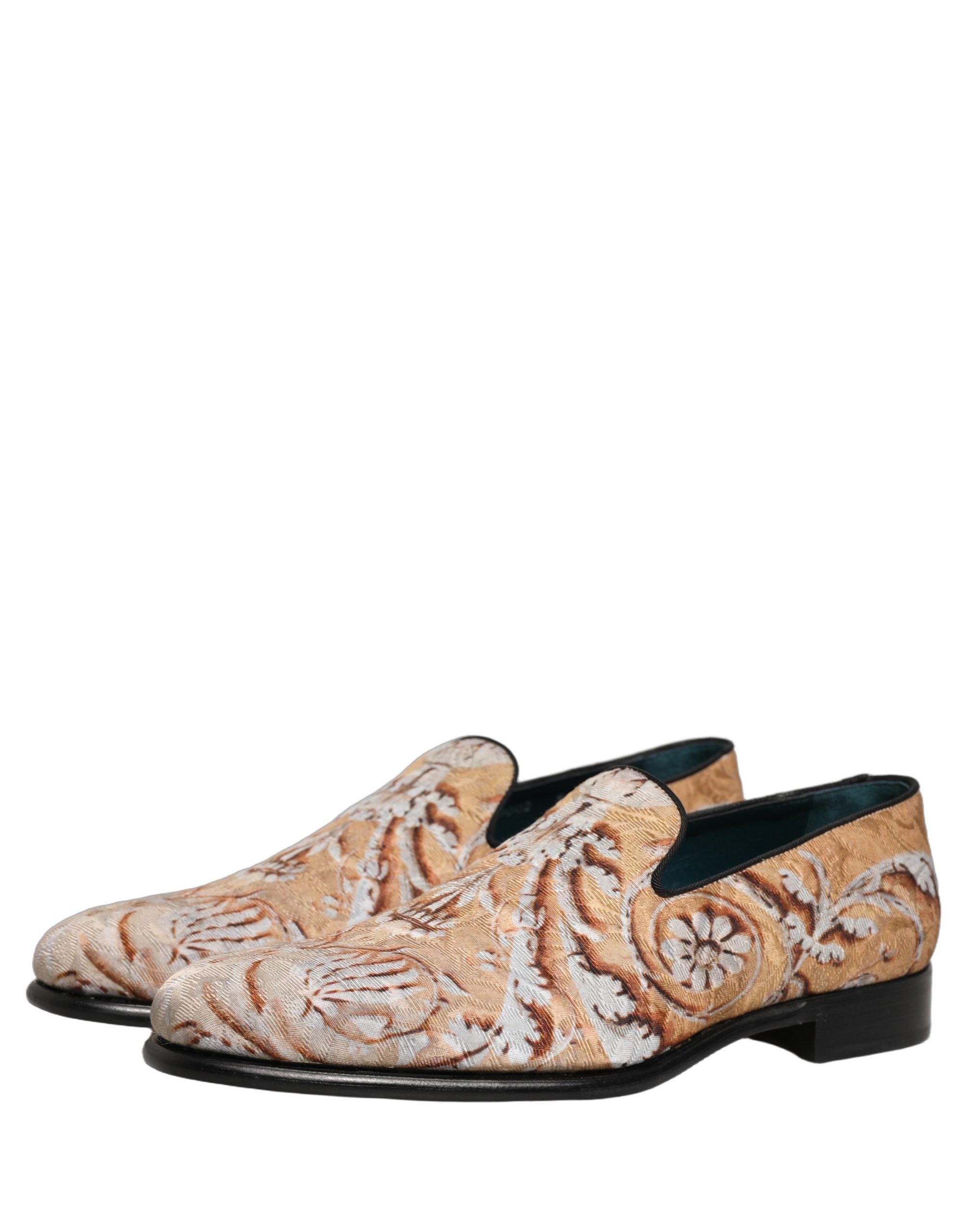 Dolce & Gabbana Beige Brocade Men Slip On Dress Loafers Men's Shoes