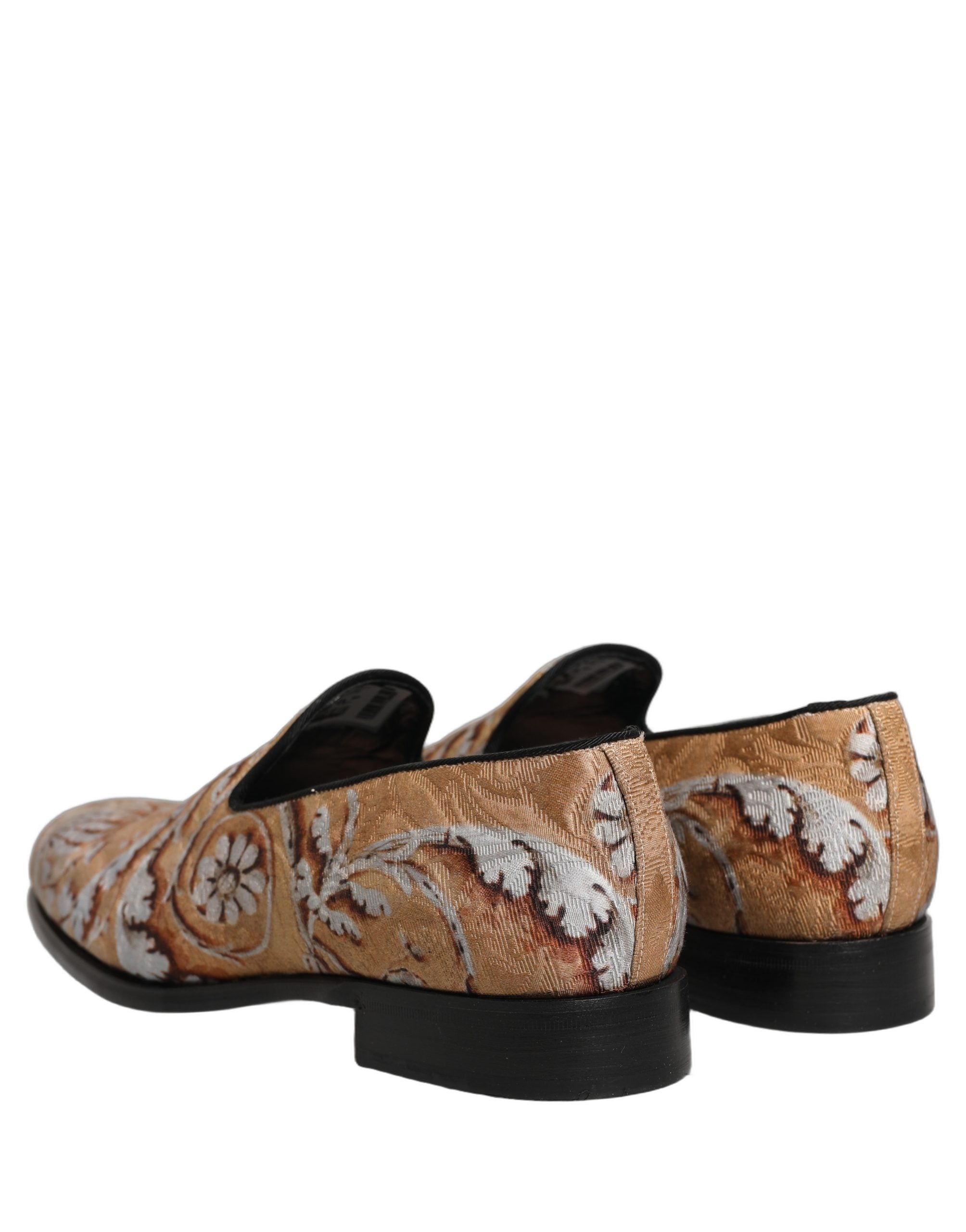 Dolce & Gabbana Beige Brocade Men Slip On Dress Loafers Men's Shoes