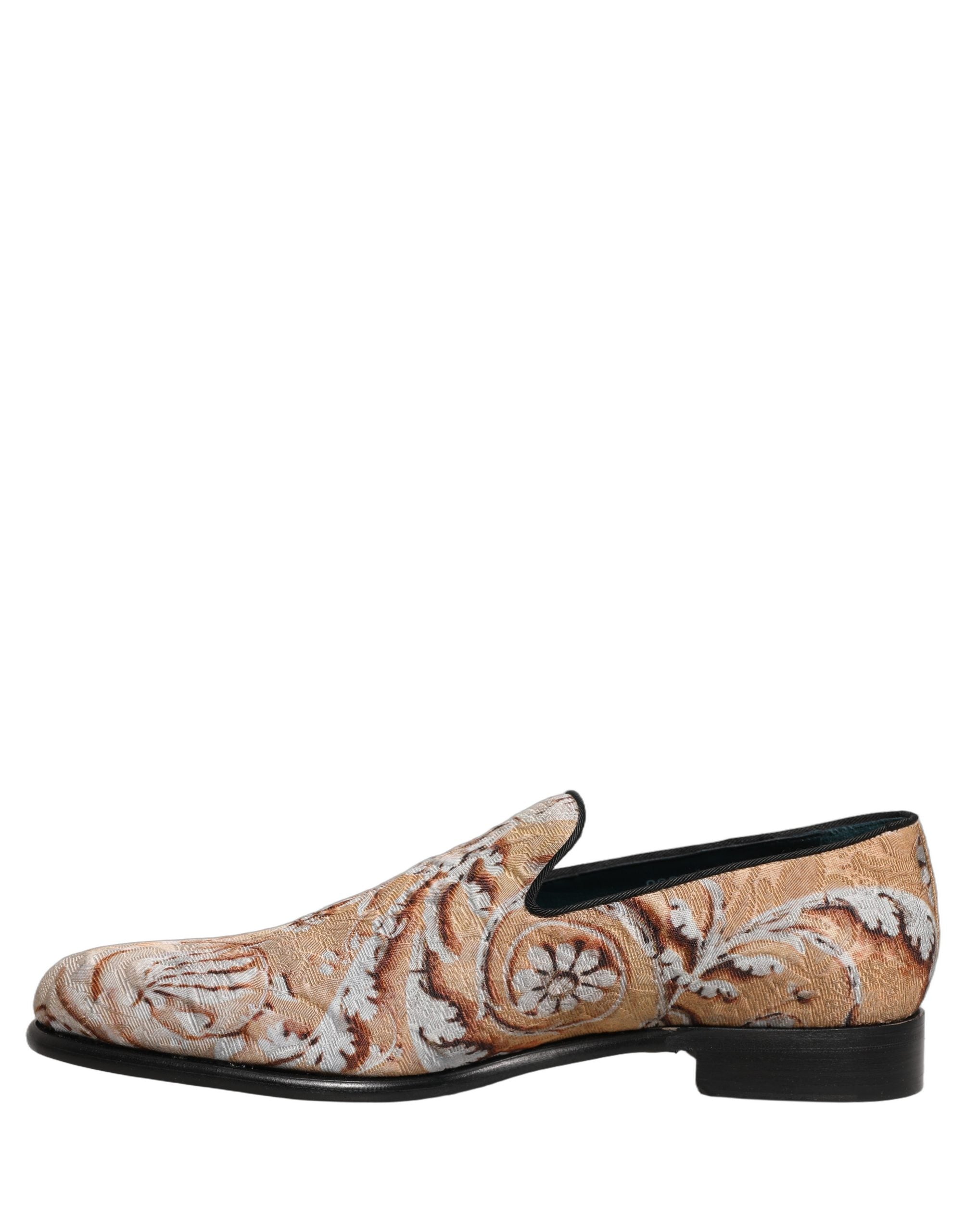 Dolce & Gabbana Beige Brocade Men Slip On Dress Loafers Men's Shoes