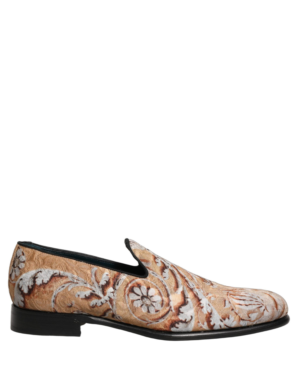 Dolce & Gabbana Beige Brocade Men Slip On Dress Loafers Men's Shoes