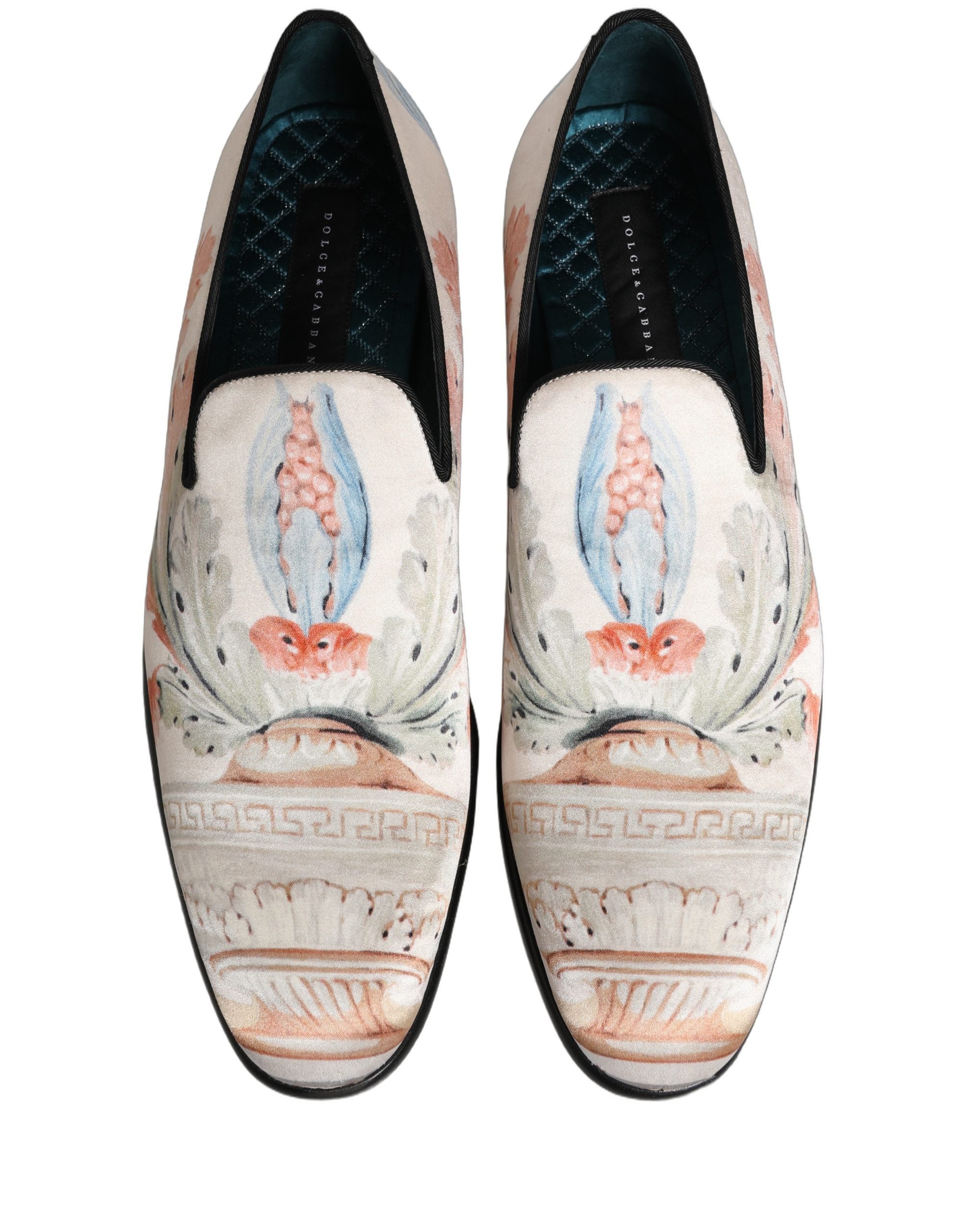 Dolce & Gabbana White Floral Vase Slip On Dress Loafers Men's Shoes