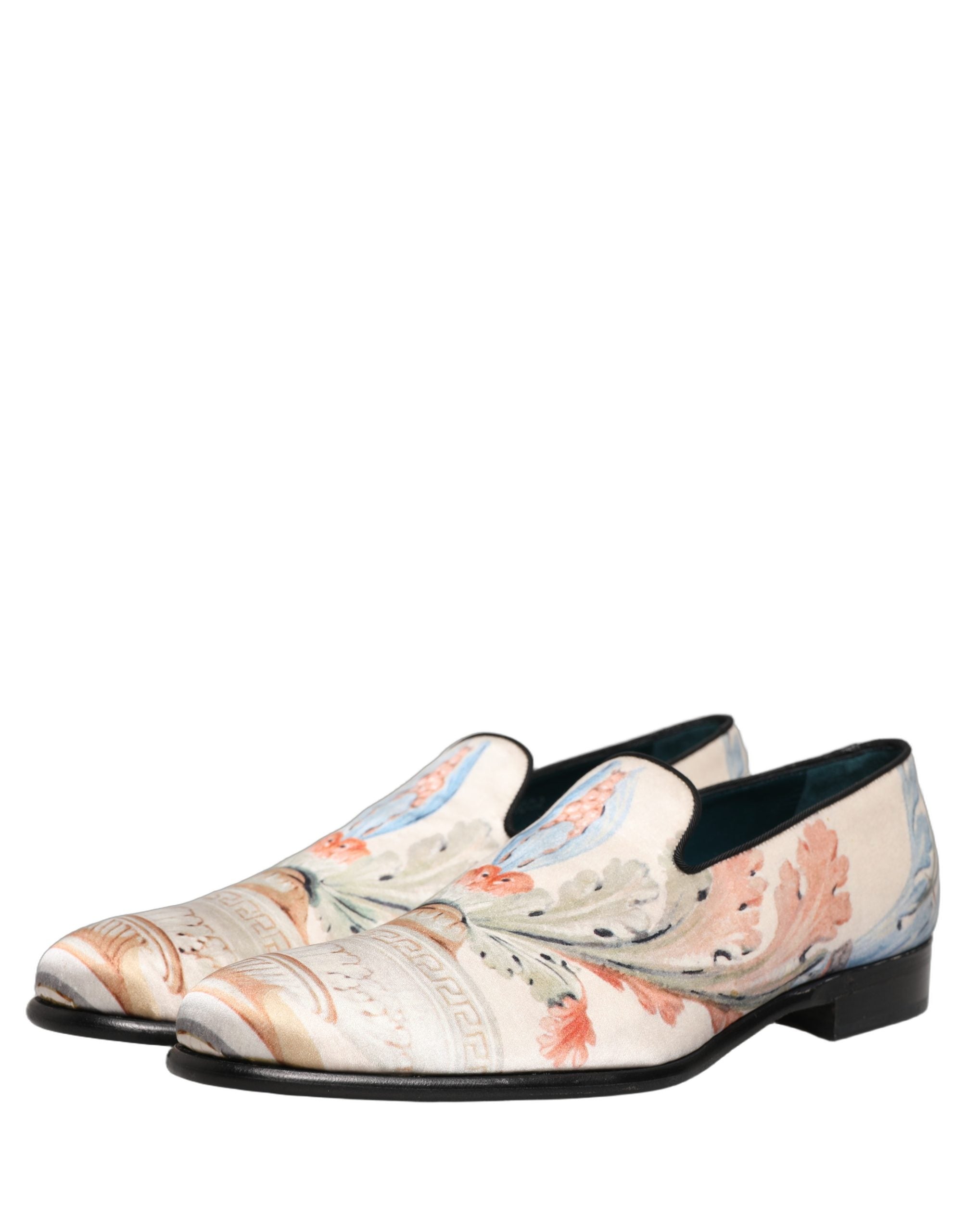 Dolce & Gabbana White Floral Vase Slip On Dress Loafers Men's Shoes
