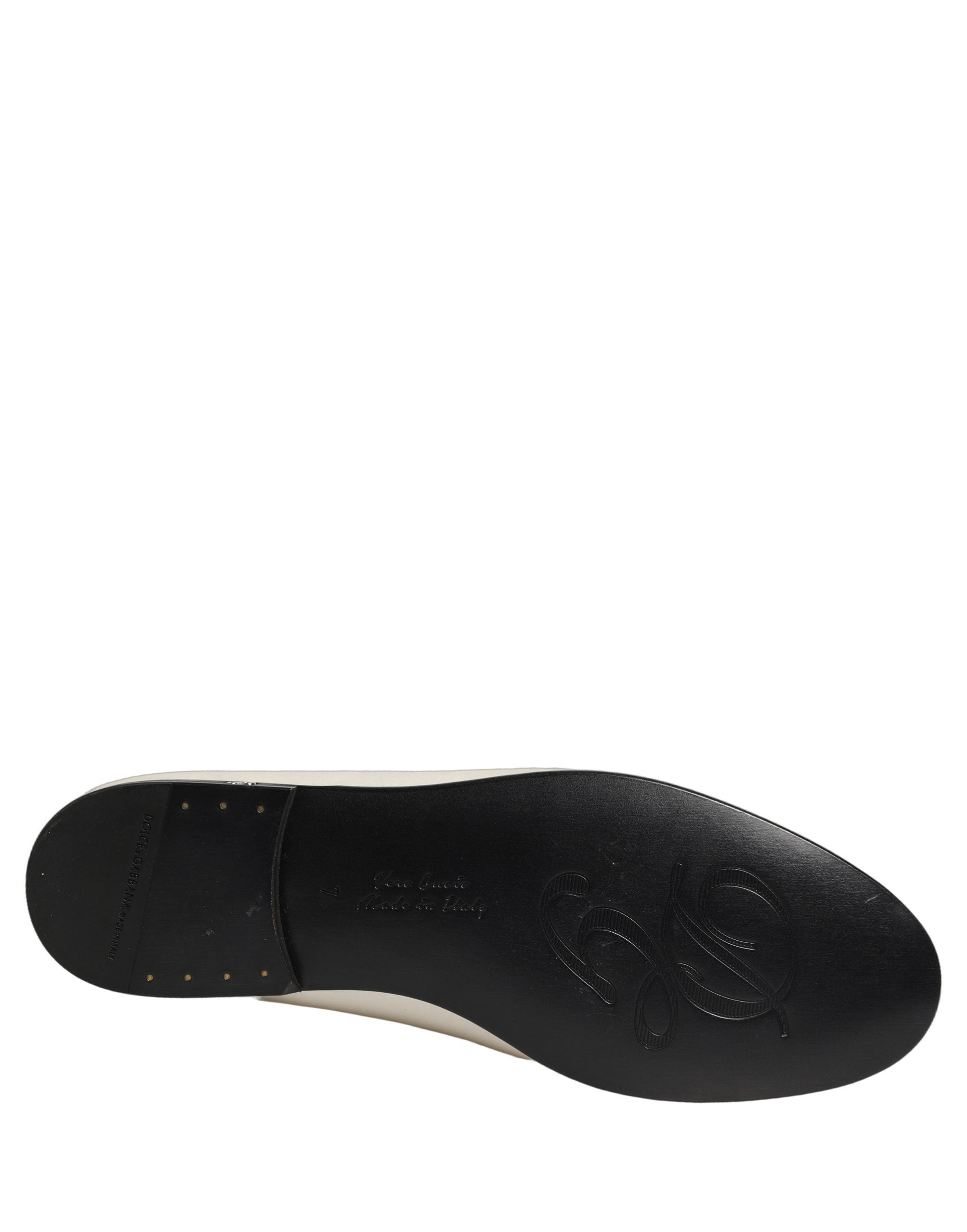 Dolce & Gabbana White Satin Logo Slip On Flats Loafers Men's Shoes