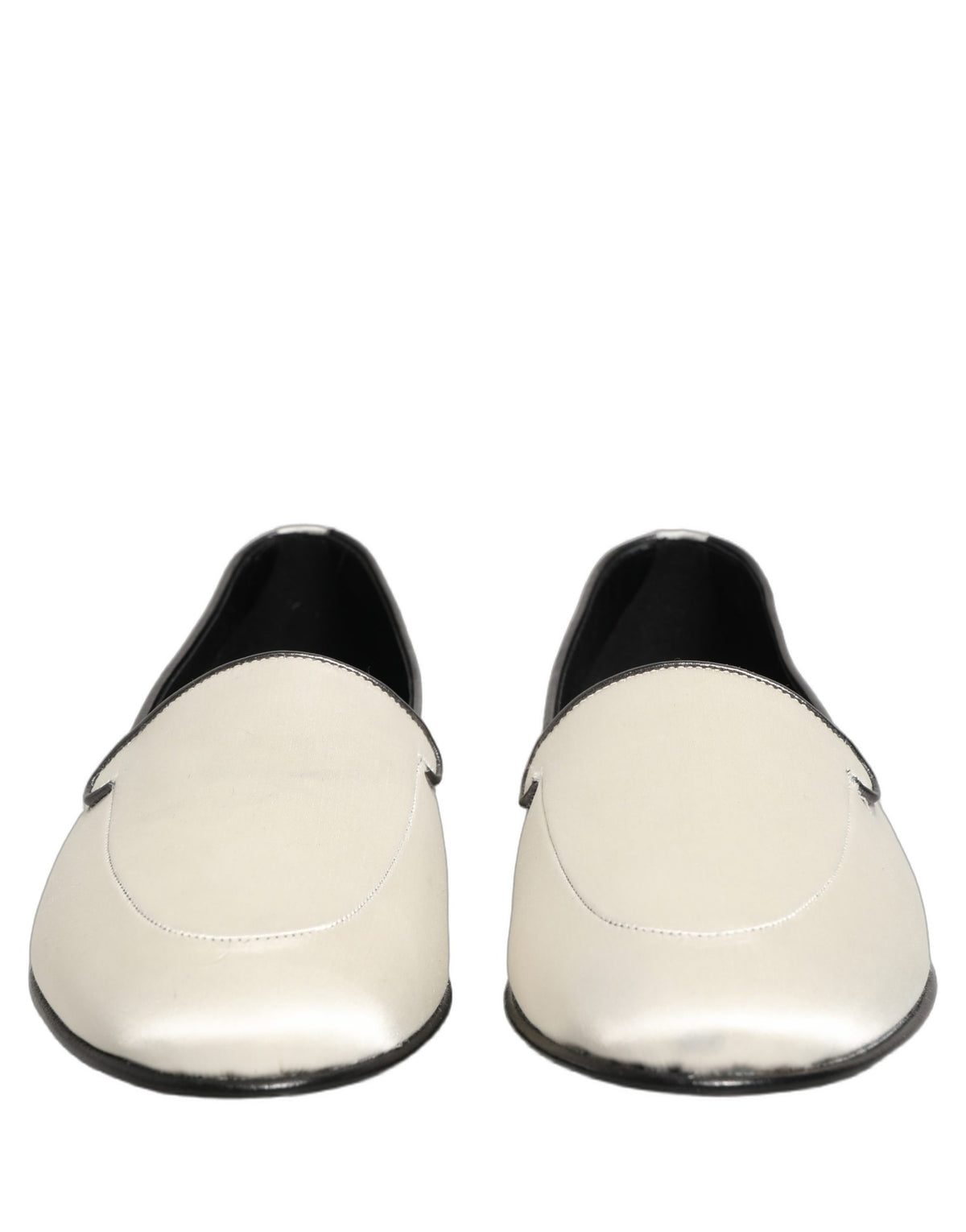 Dolce & Gabbana White Satin Logo Slip On Flats Loafers Men's Shoes