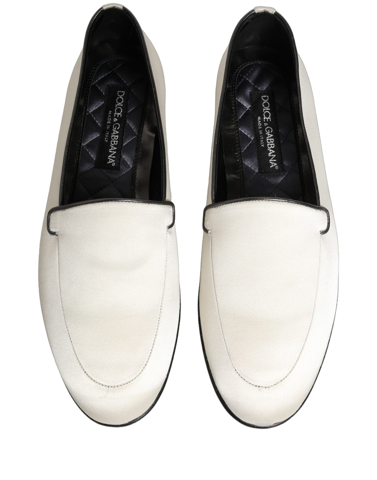 Dolce & Gabbana White Satin Logo Slip On Flats Loafers Men's Shoes
