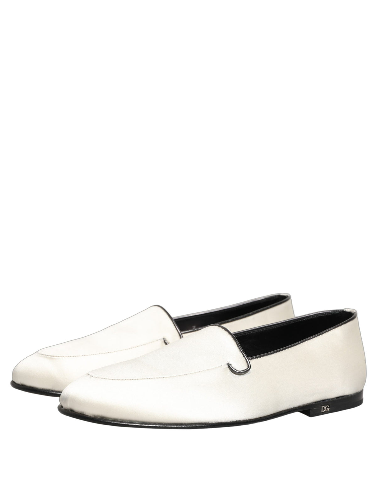 Dolce & Gabbana White Satin Logo Slip On Flats Loafers Men's Shoes