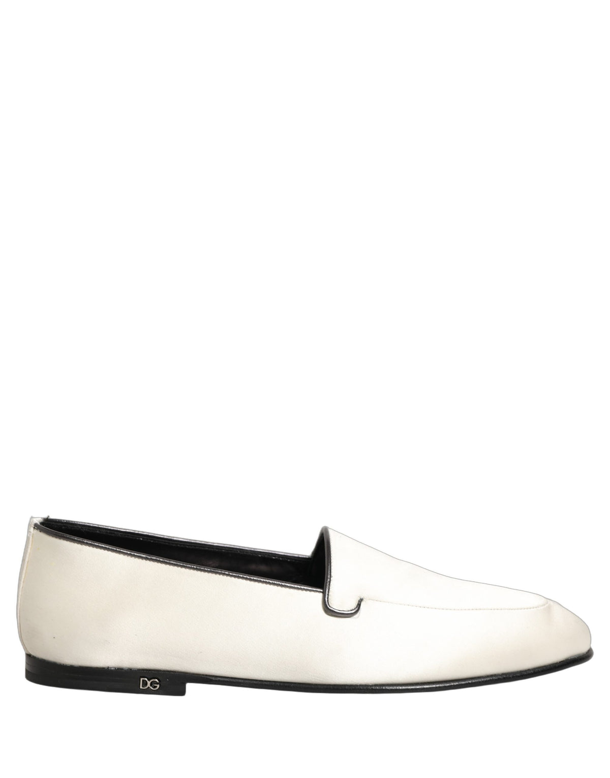 Dolce & Gabbana White Satin Logo Slip On Flats Loafers Men's Shoes