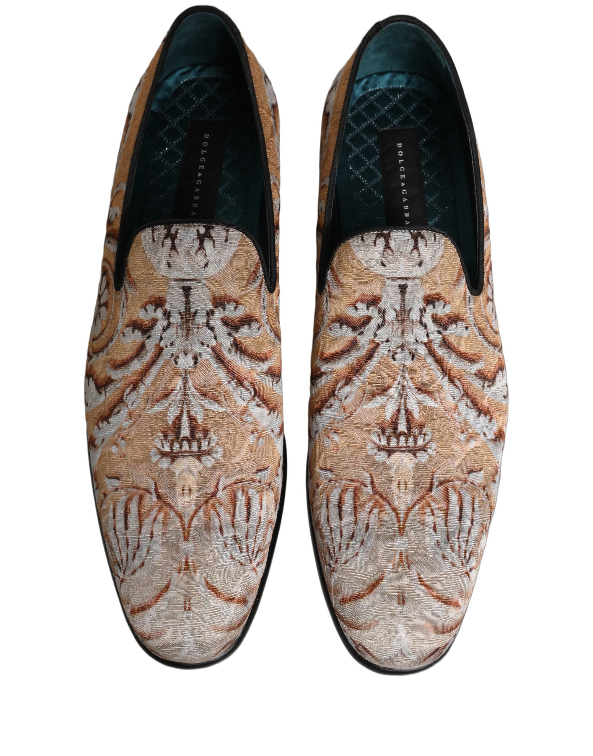 Dolce & Gabbana Gold Brocade Baroque Men Loafers Men's Shoes