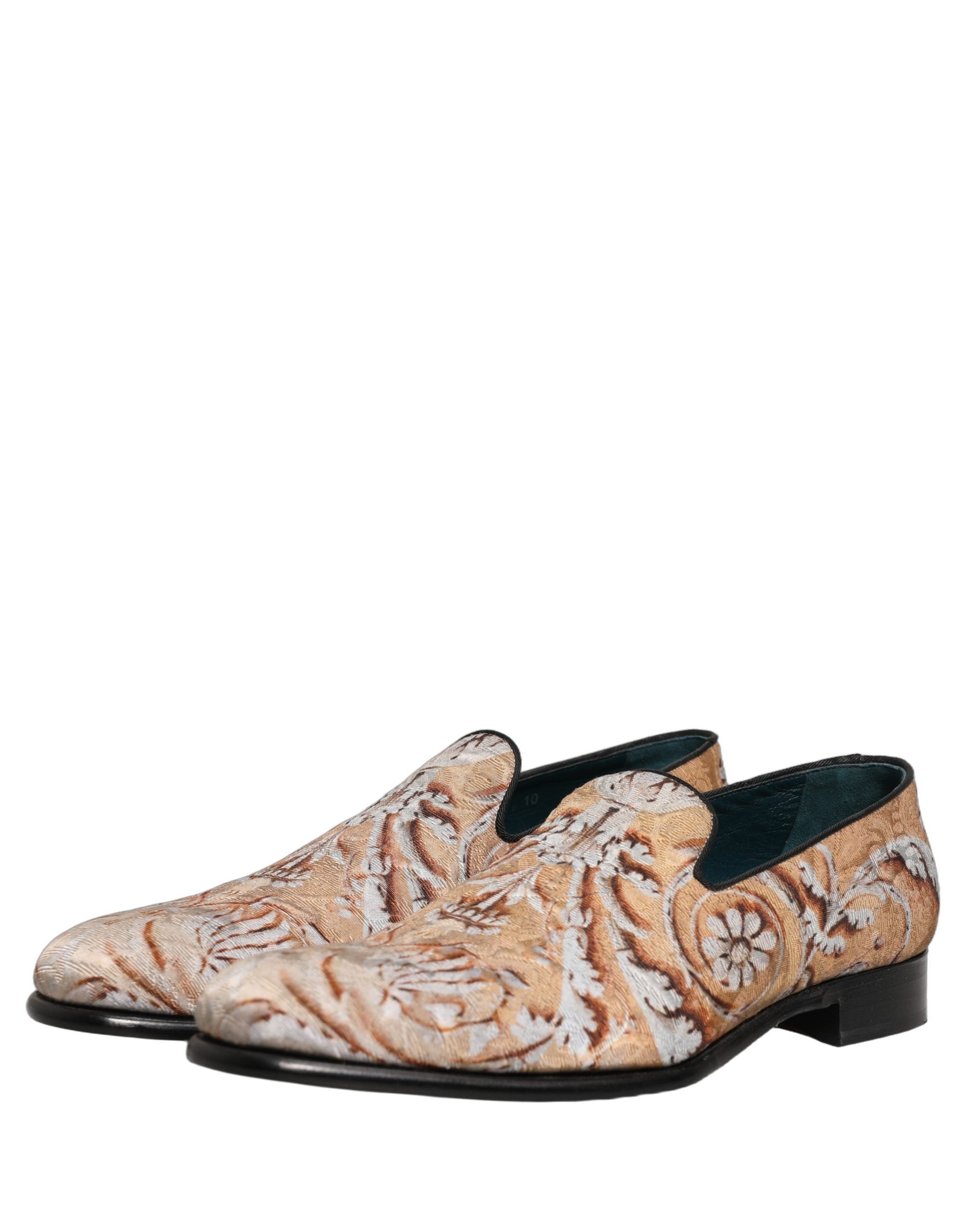 Dolce & Gabbana Gold Brocade Baroque Men Loafers Men's Shoes