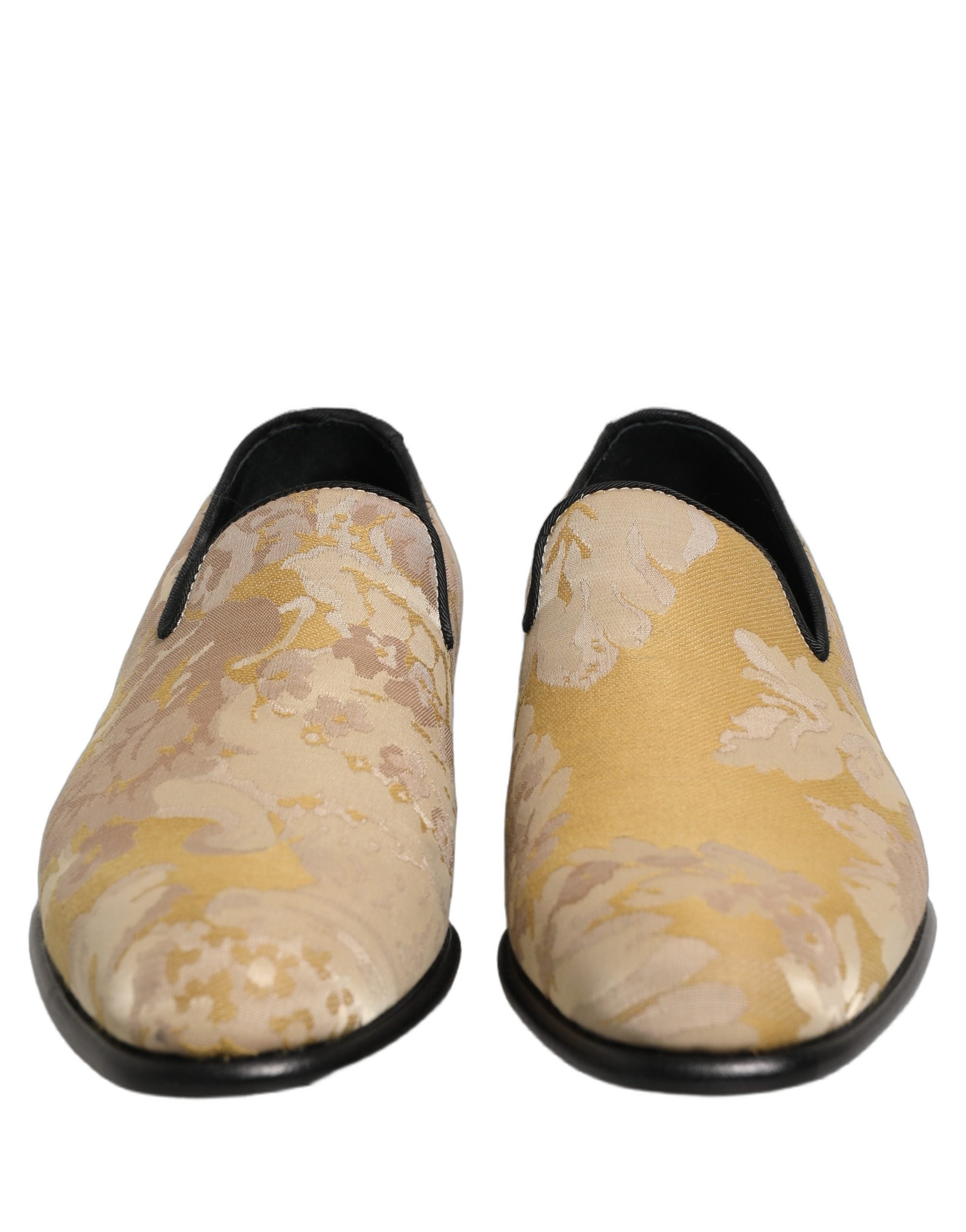 Dolce & Gabbana Gold Floral Print Jacquard Men Loafers Men's Shoes