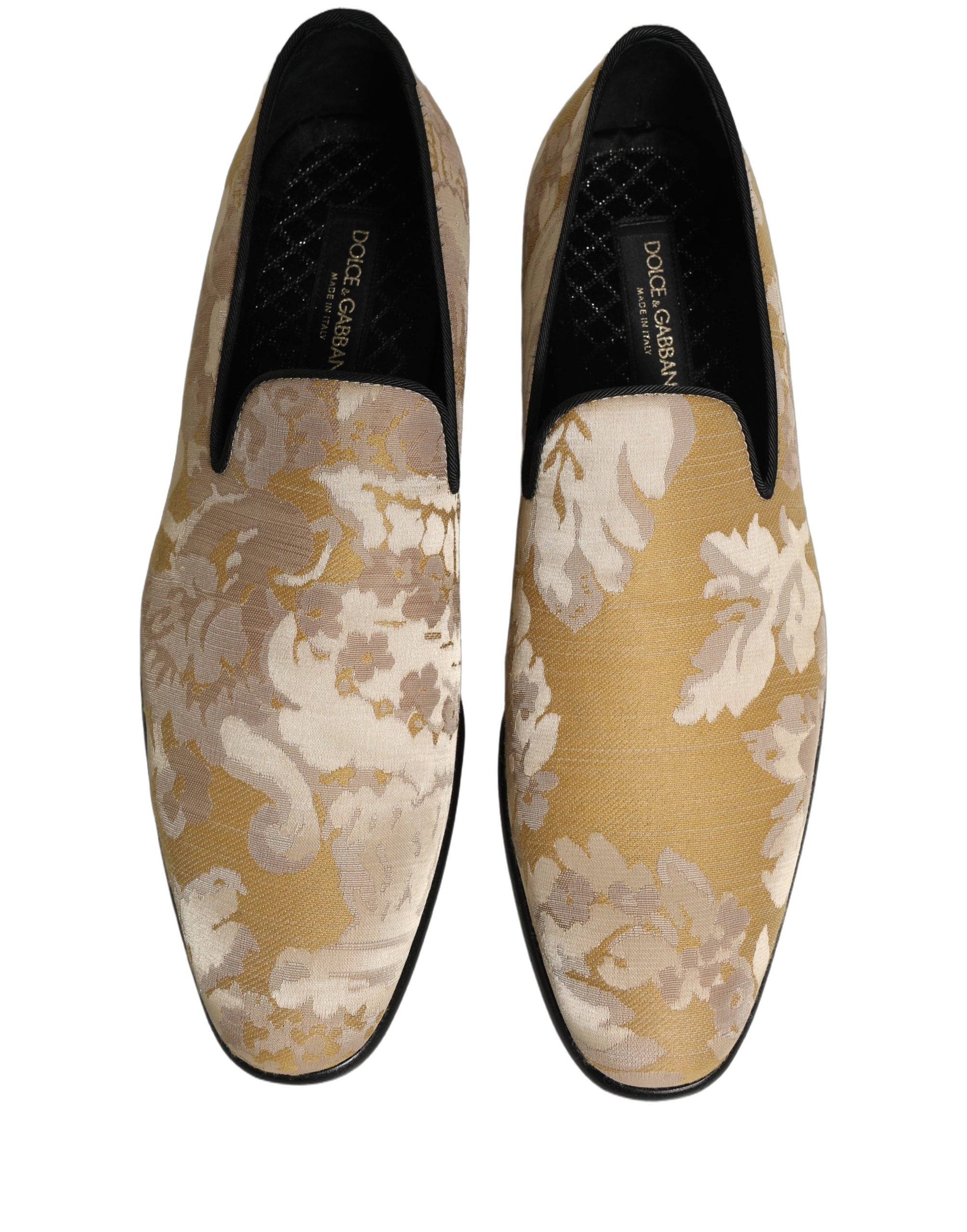 Dolce & Gabbana Gold Floral Print Jacquard Men Loafers Men's Shoes