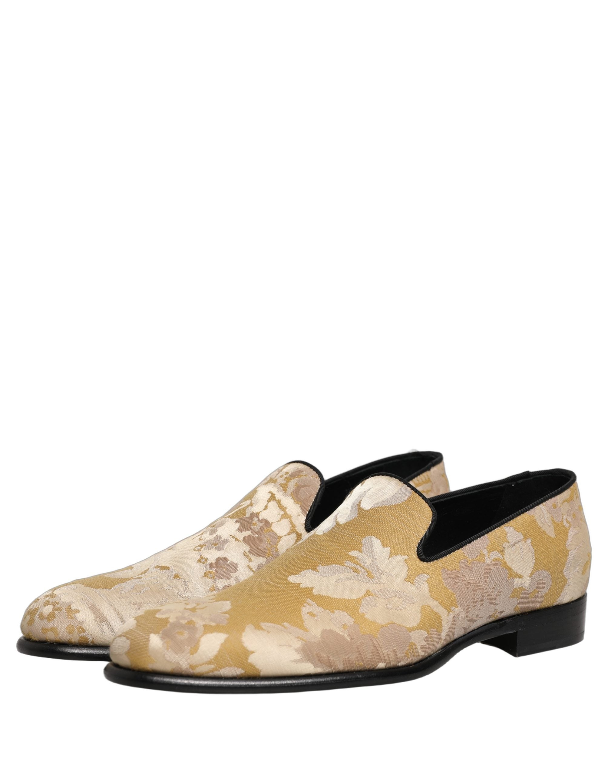 Dolce & Gabbana Gold Floral Print Jacquard Men Loafers Men's Shoes