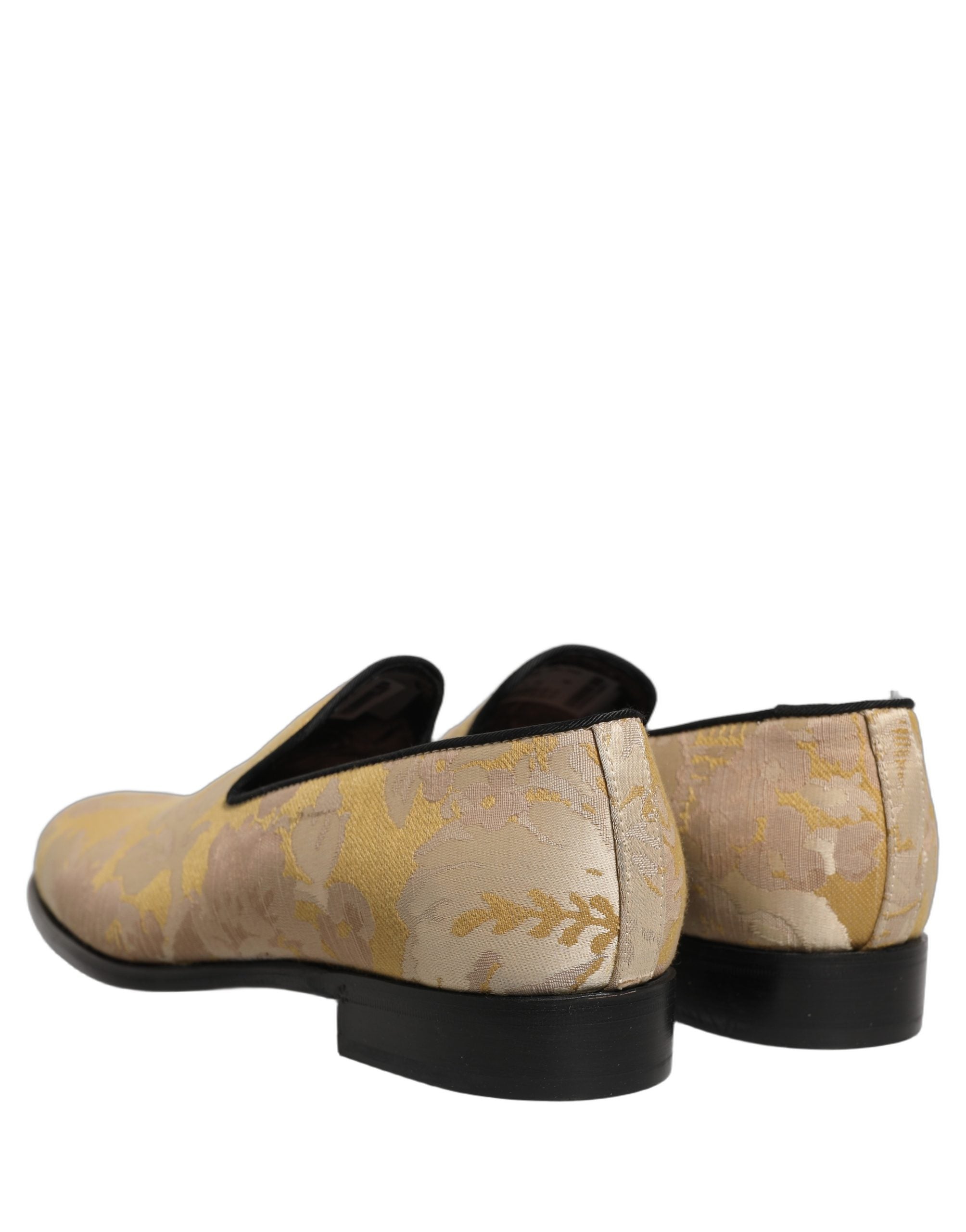 Dolce & Gabbana Gold Floral Print Jacquard Men Loafers Men's Shoes