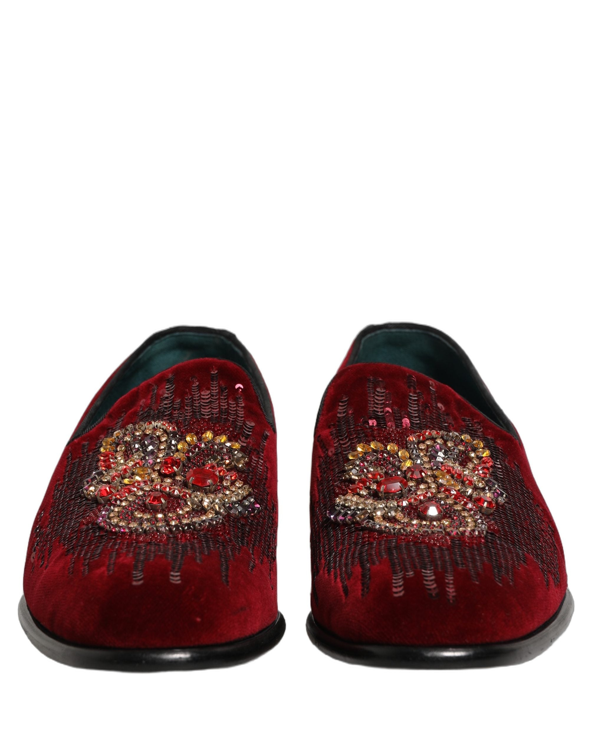 Dolce & Gabbana Maroon Sequin Gemstone Dress Loafers Men's Shoes