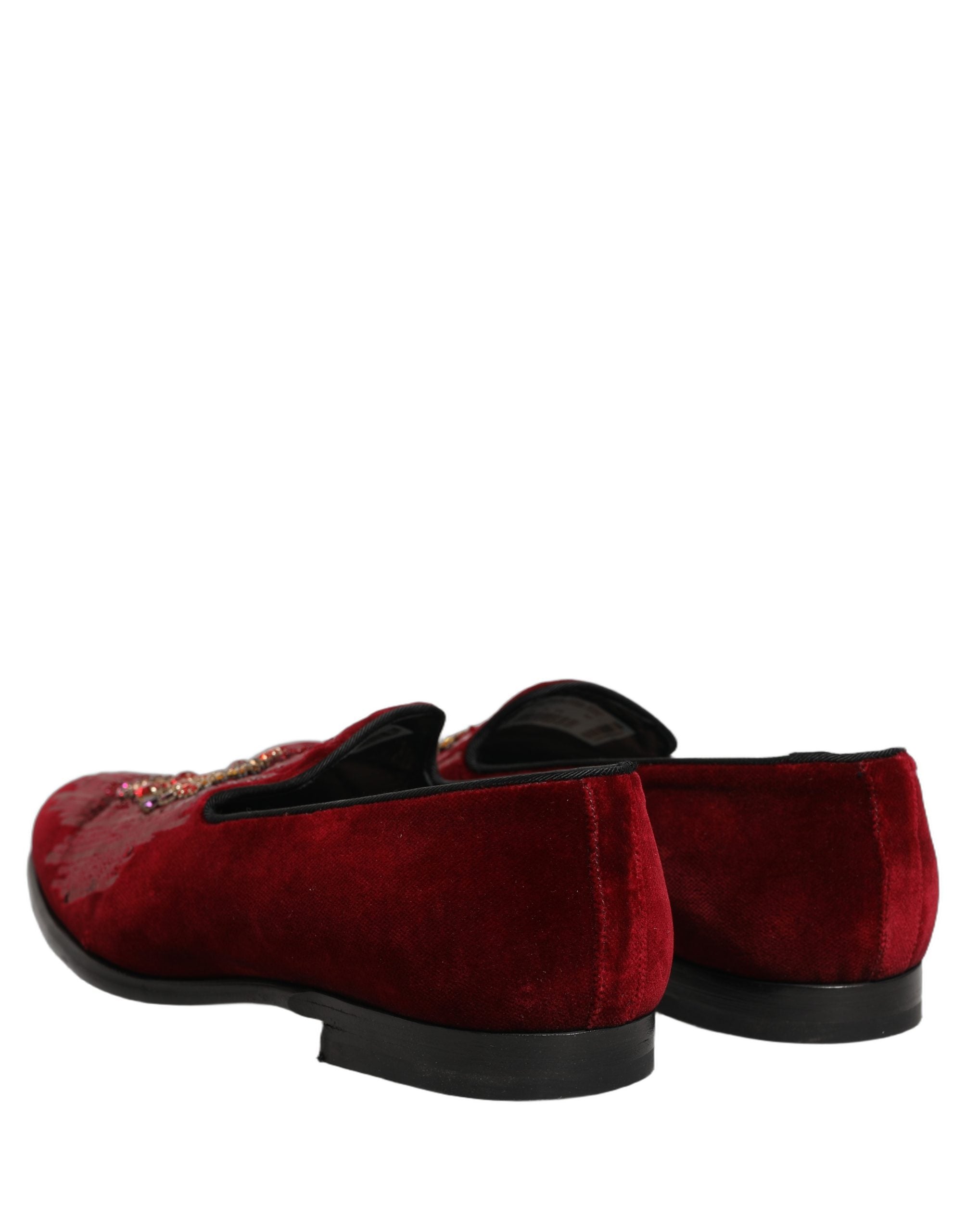 Dolce & Gabbana Maroon Sequin Gemstone Dress Loafers Men's Shoes