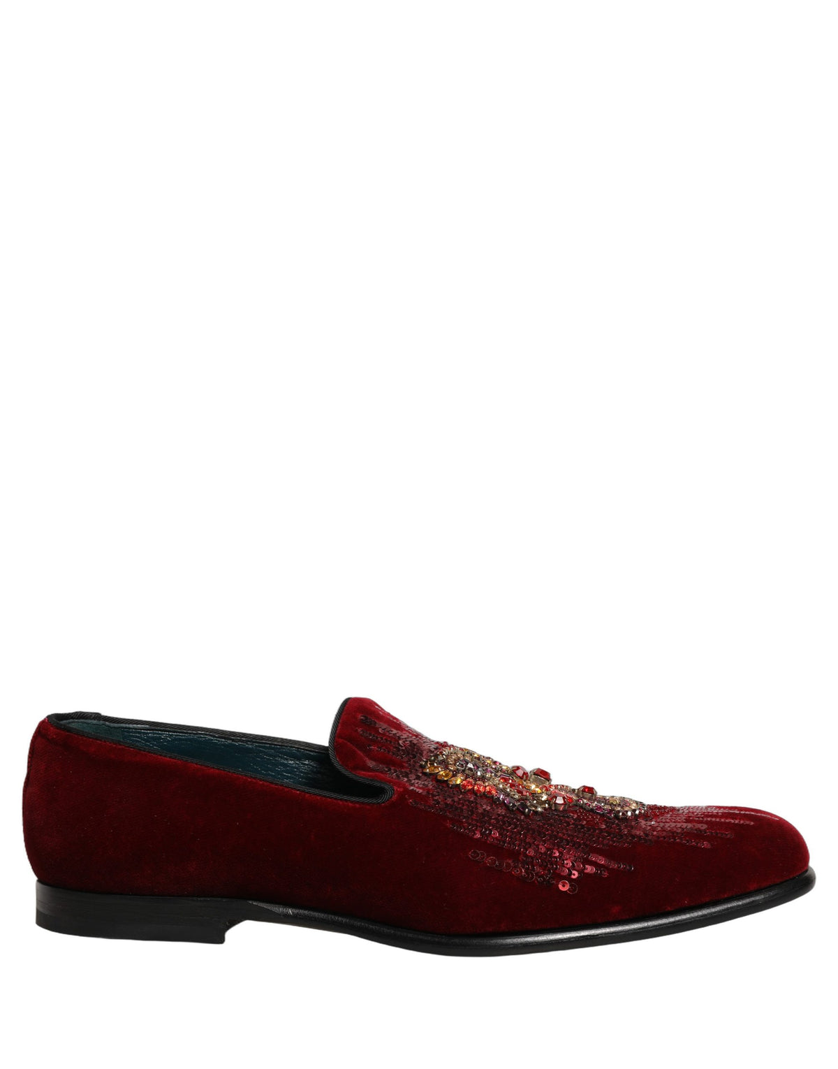 Dolce & Gabbana Maroon Sequin Gemstone Dress Loafers Men's Shoes