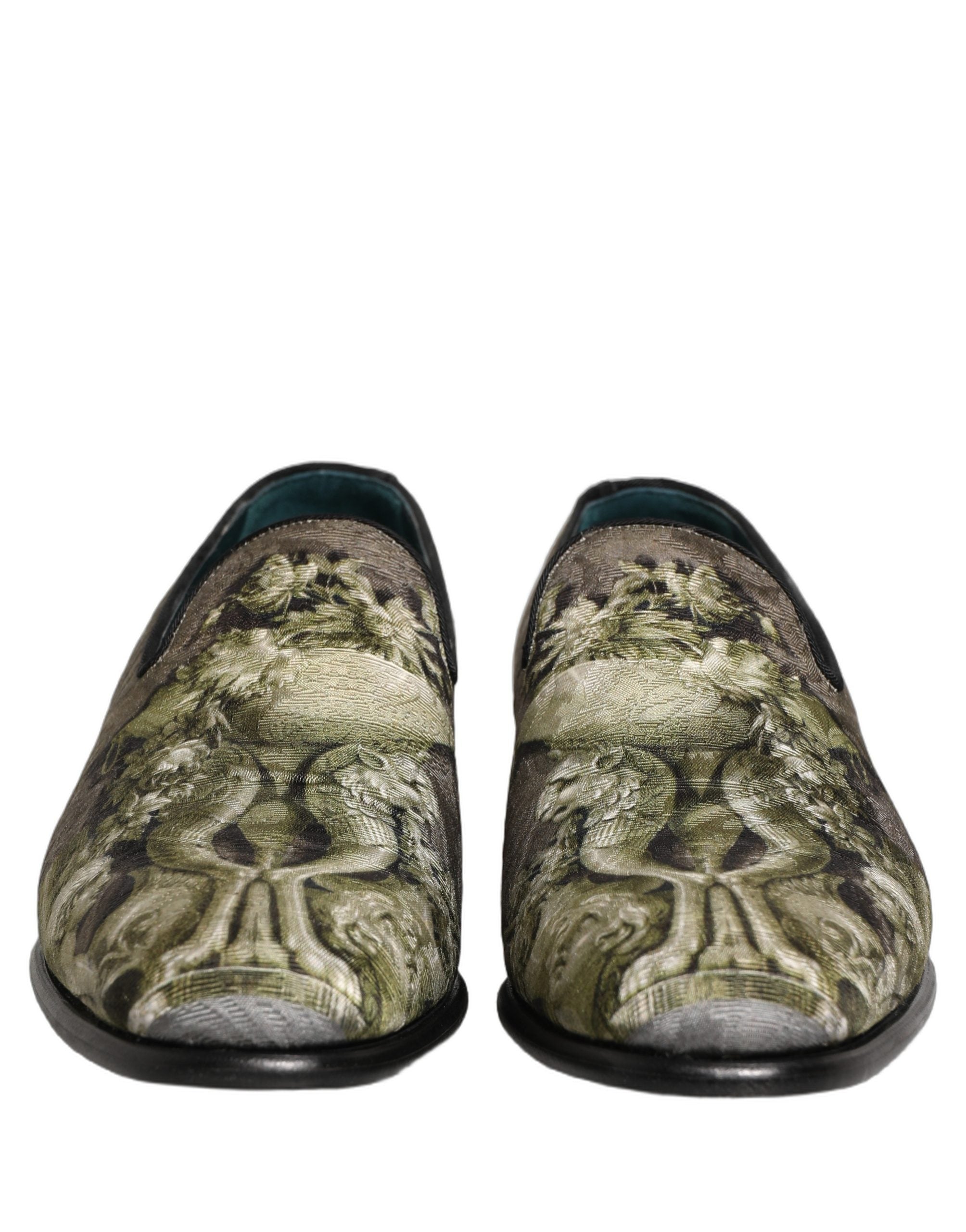 Dolce & Gabbana Brown Baroque Print Slip On Loafers Men's Shoes