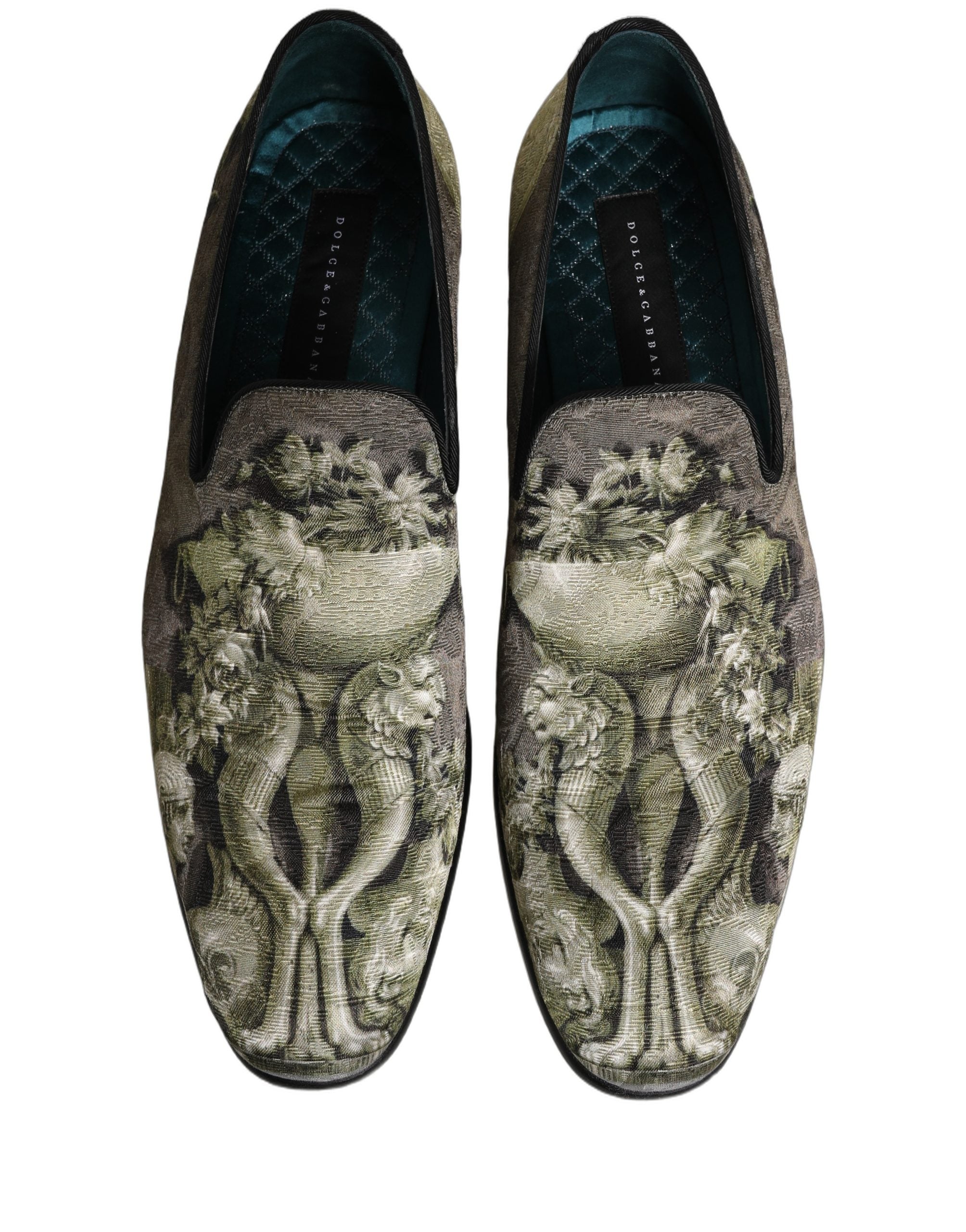Dolce & Gabbana Brown Baroque Print Slip On Loafers Men's Shoes